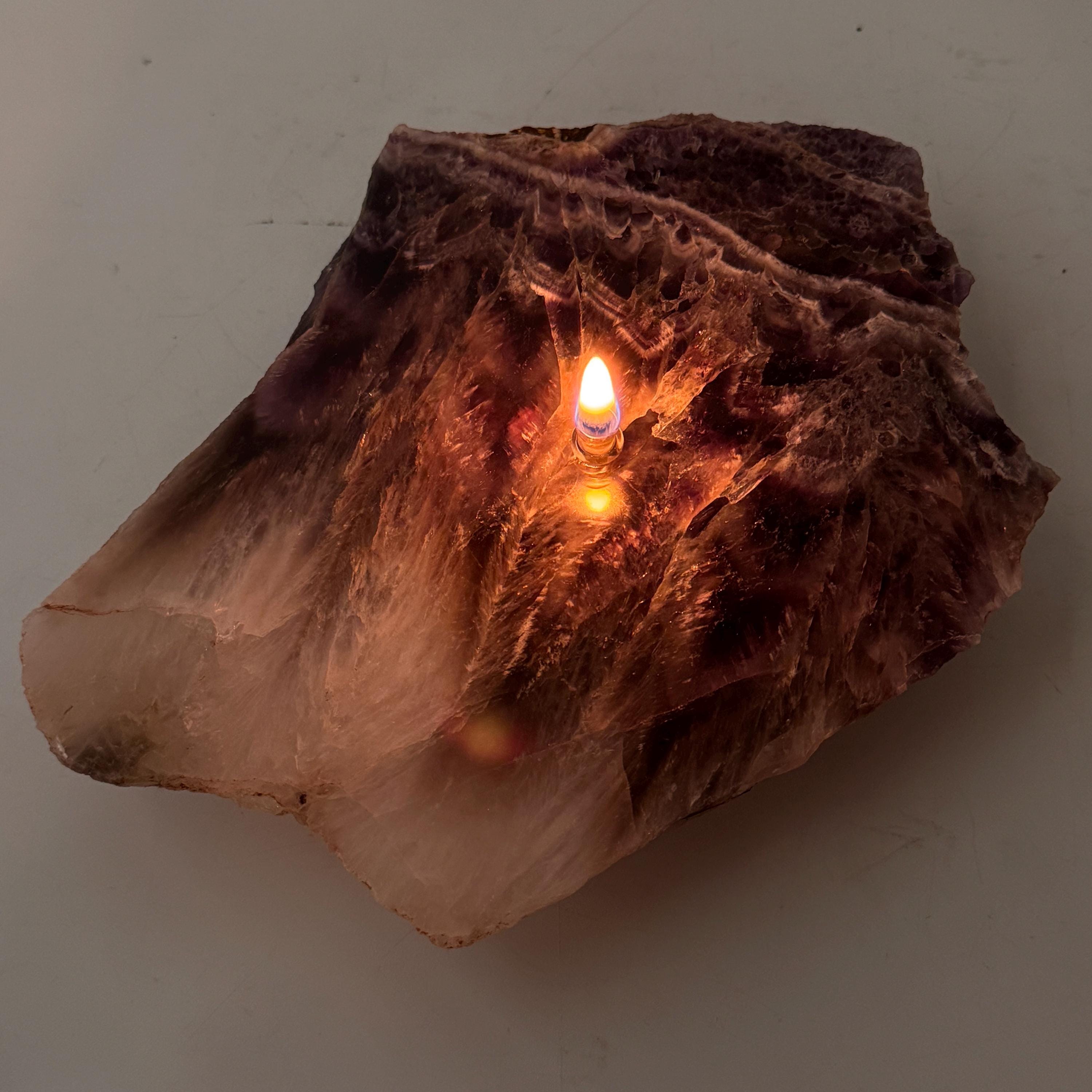 [shopname] - Rock candle, Amethyst slab | polished amethyst, rock oil lamp, amethyst cluster, amethyst lamp, purple crystal, rock or candle lover gift, rock decor