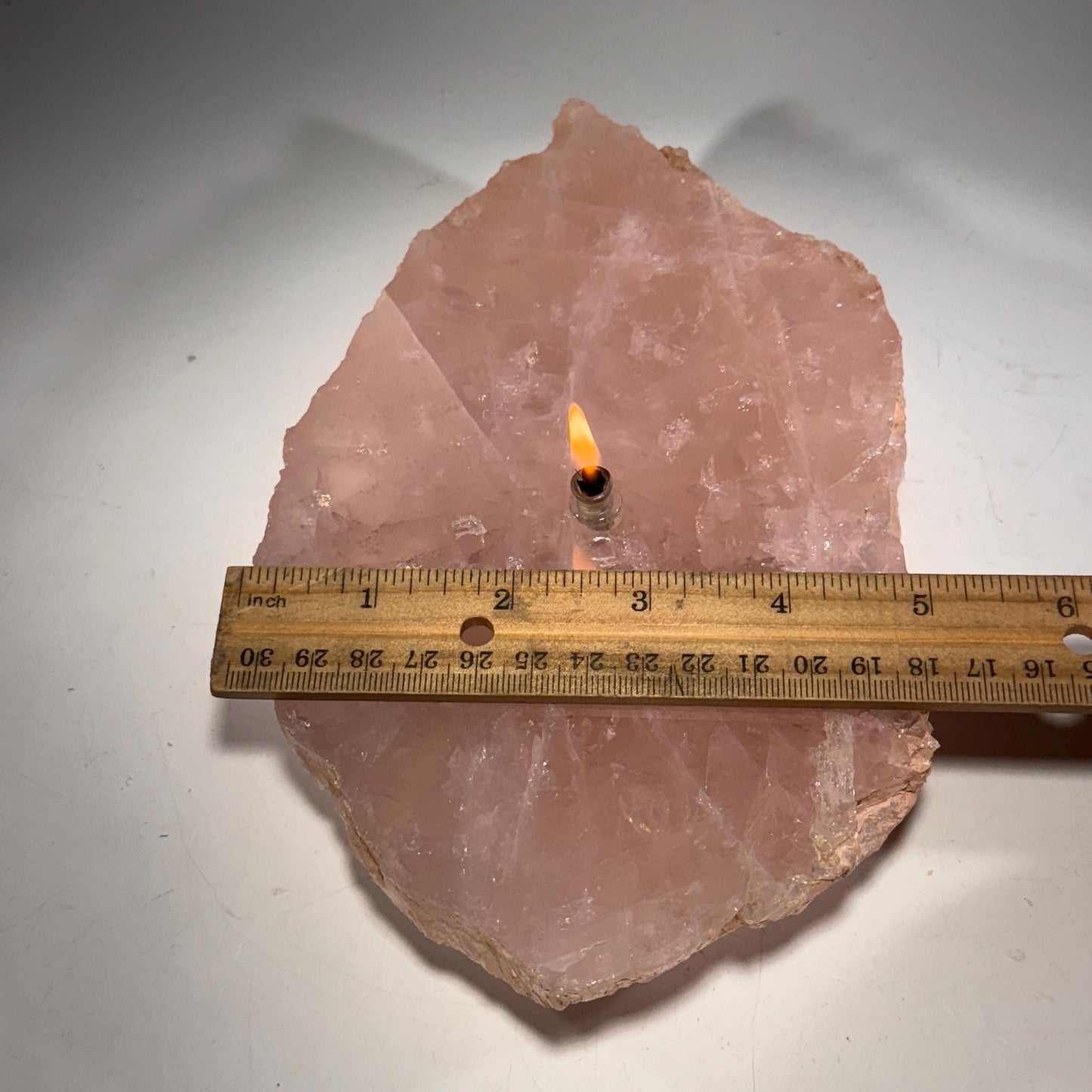 [shopname] - Rock Candle - Rose Quartz, rock decor