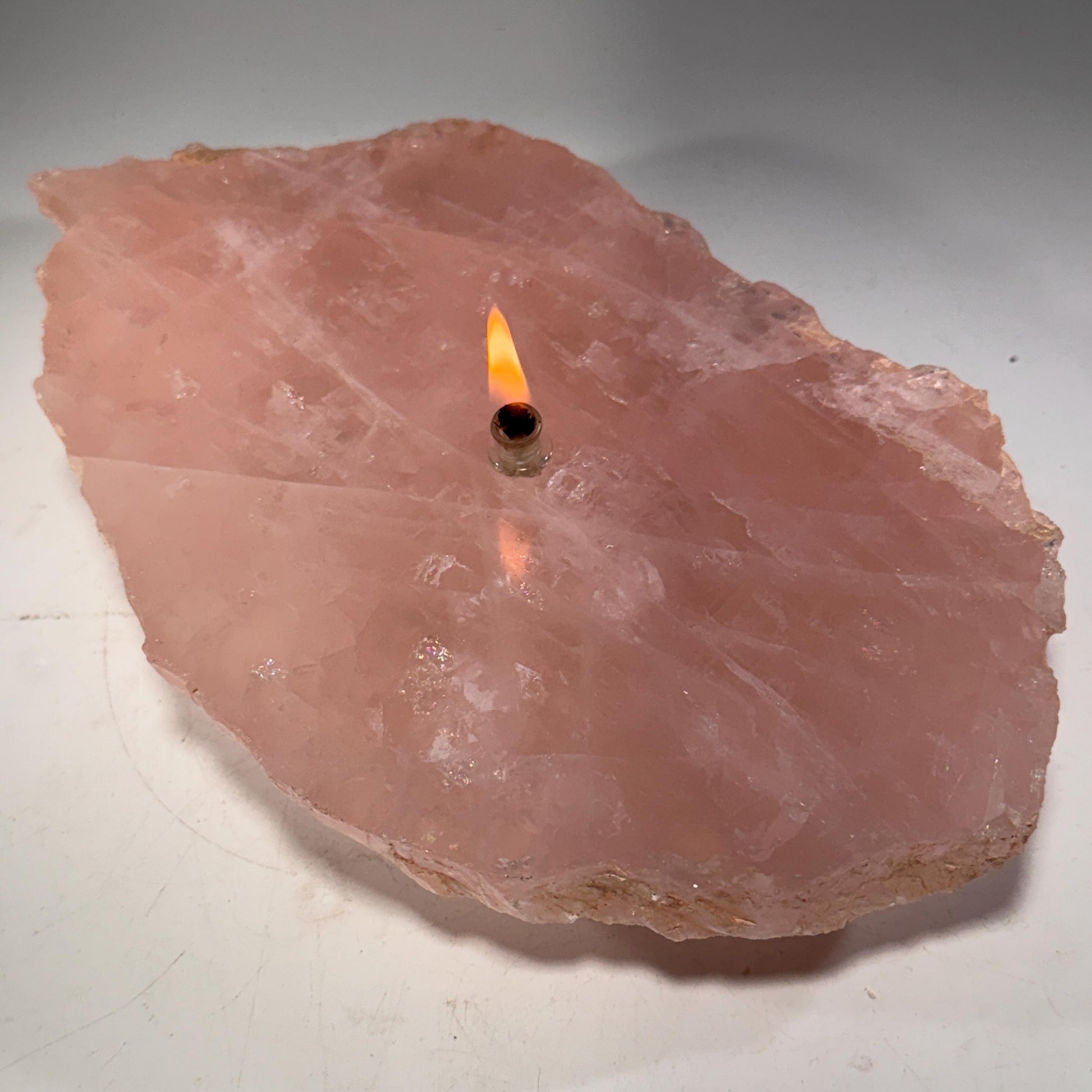 [shopname] - Rock Candle - Rose Quartz, rock decor