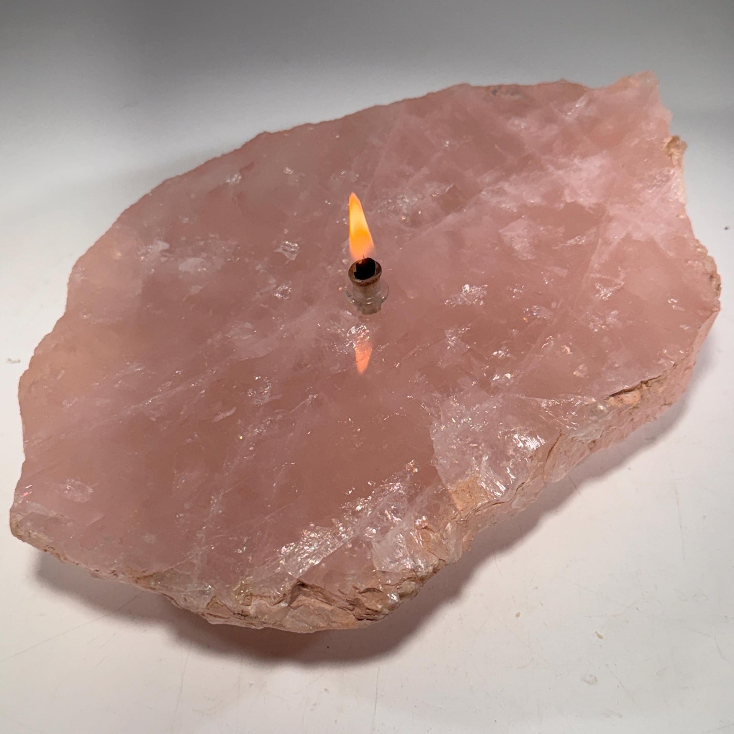 [shopname] - Rock Candle - Rose Quartz, rock decor