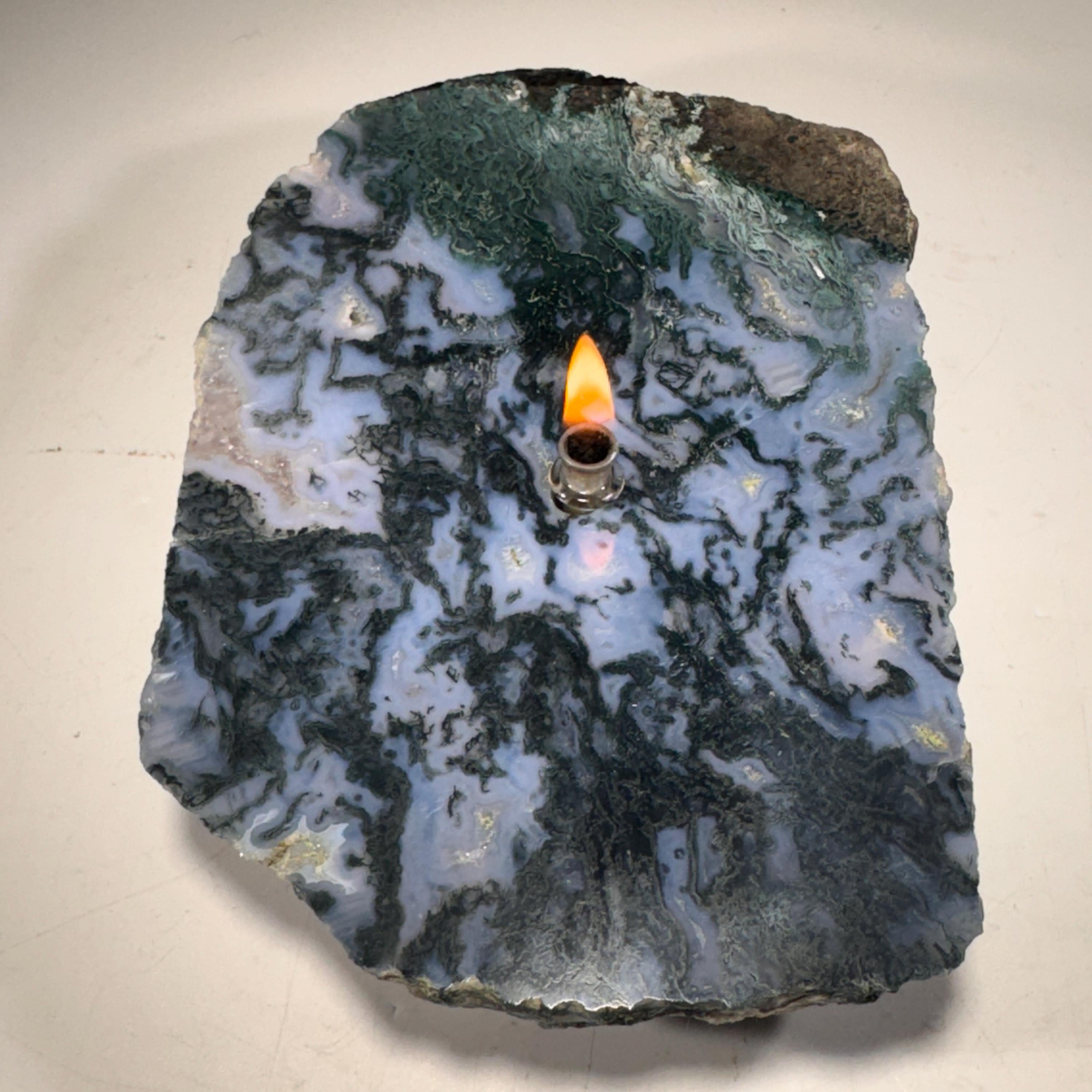 [shopname] - Thick Agate Slab Rock Candle, rock decor