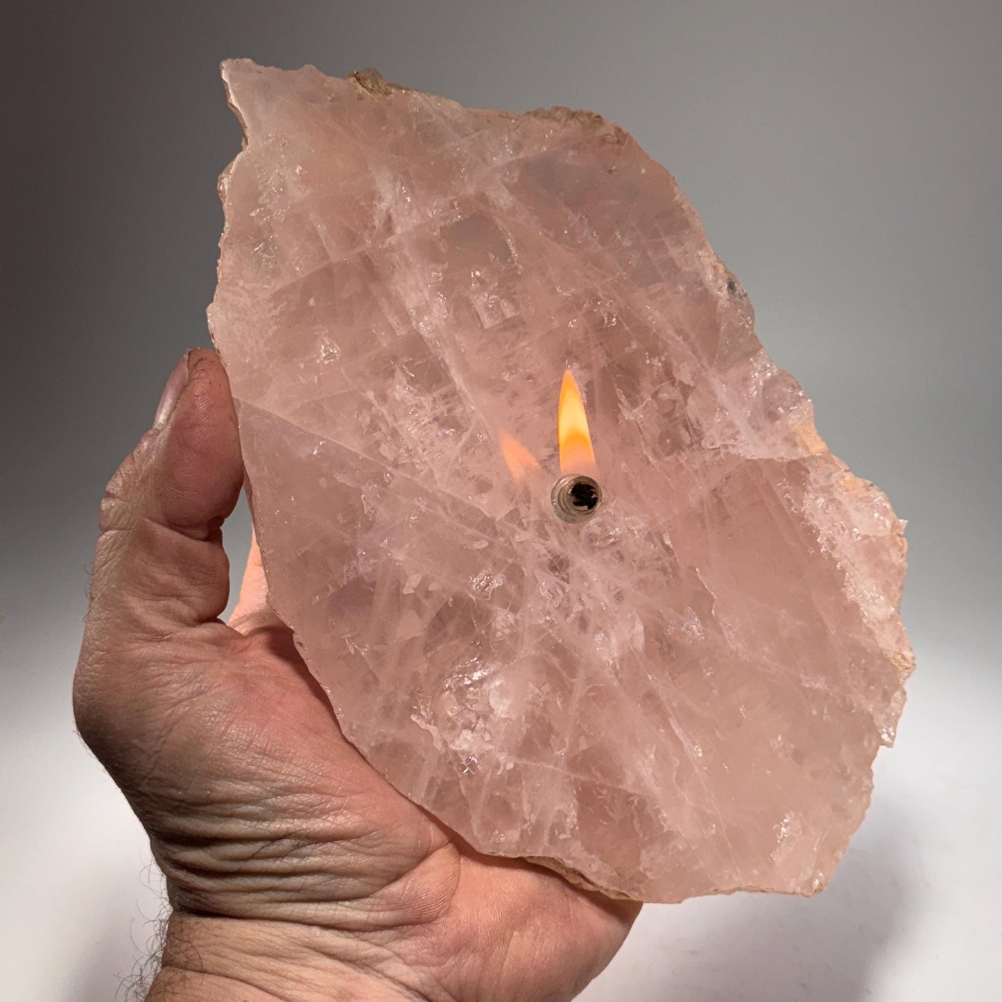 [shopname] - Rock Candle - Rose Quartz, rock decor