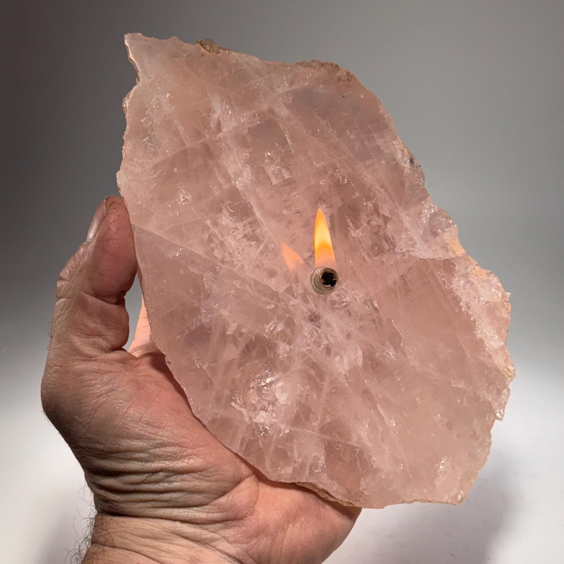 [shopname] - Rock Candle - Rose Quartz, rock decor