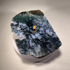 [shopname] - Moss Agate Rock Candle, rock decor