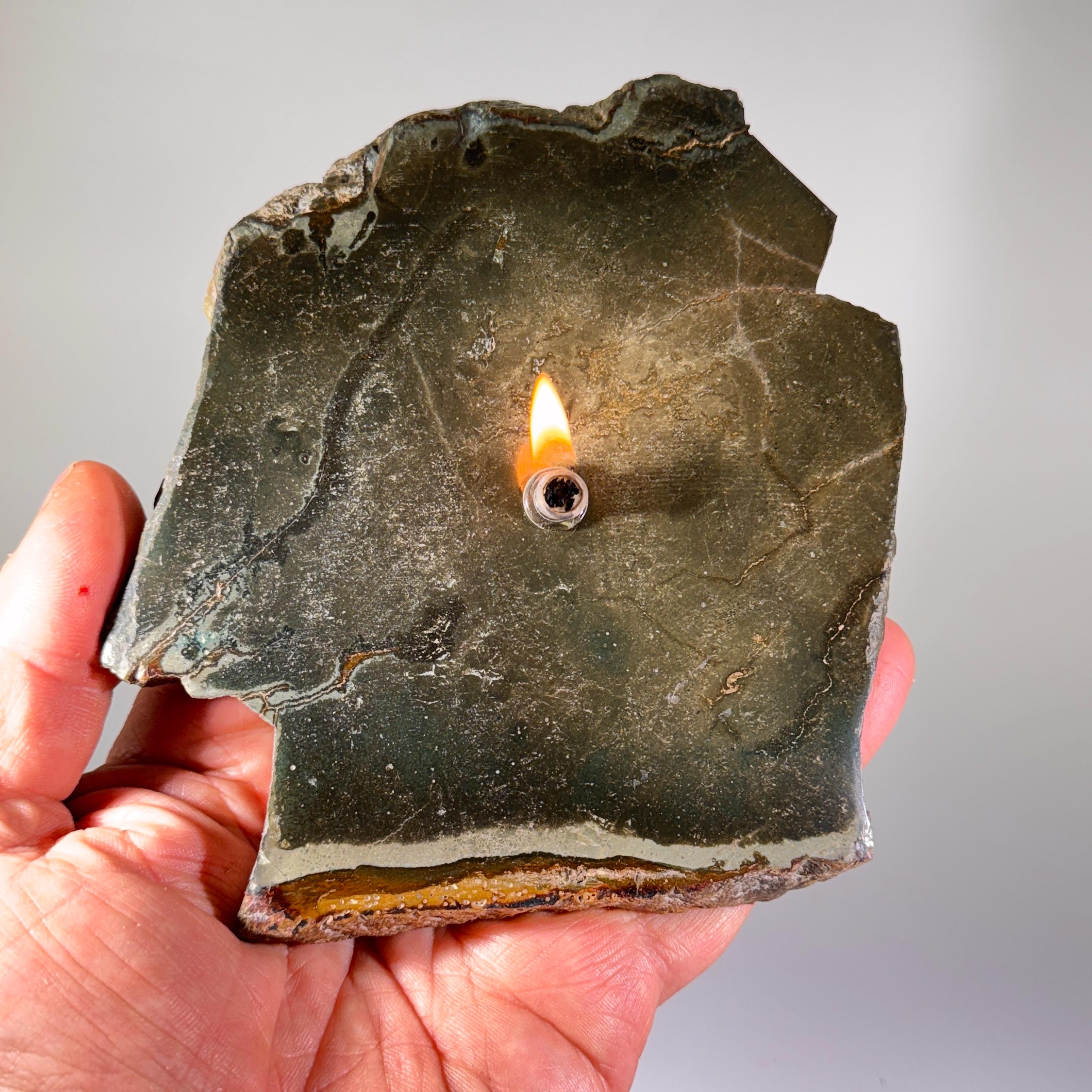 [shopname] - Rock oil lamp - polychrome jasper, rock decor