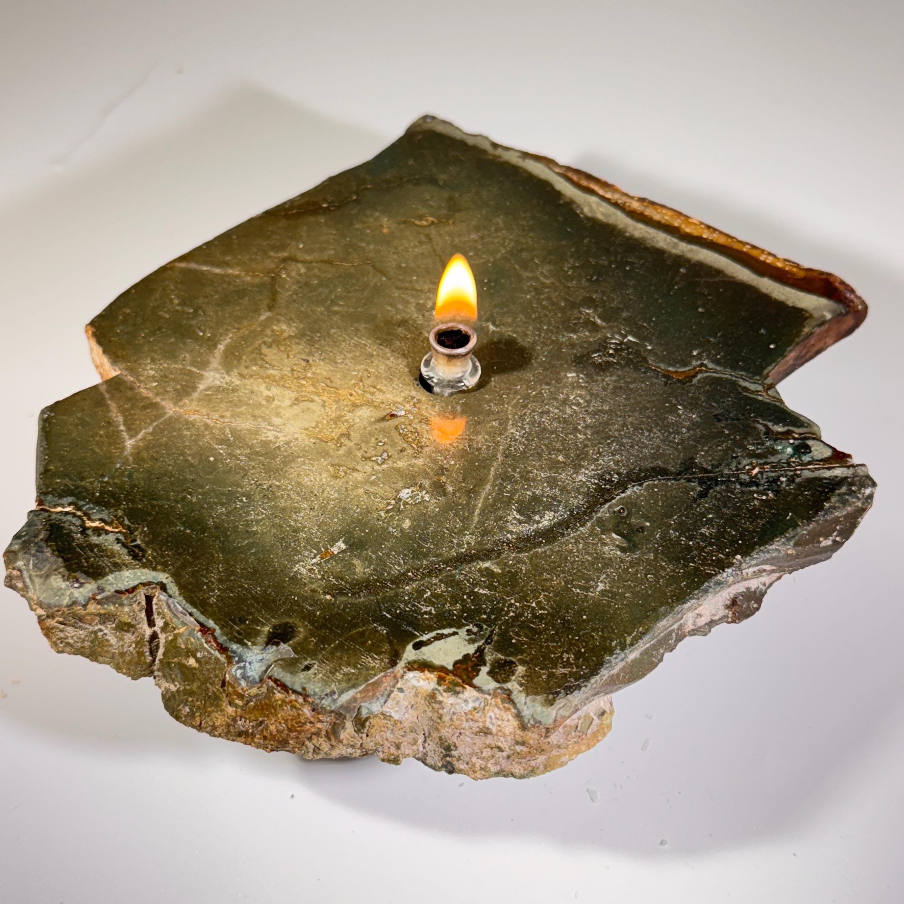 [shopname] - Rock oil lamp - polychrome jasper, rock decor
