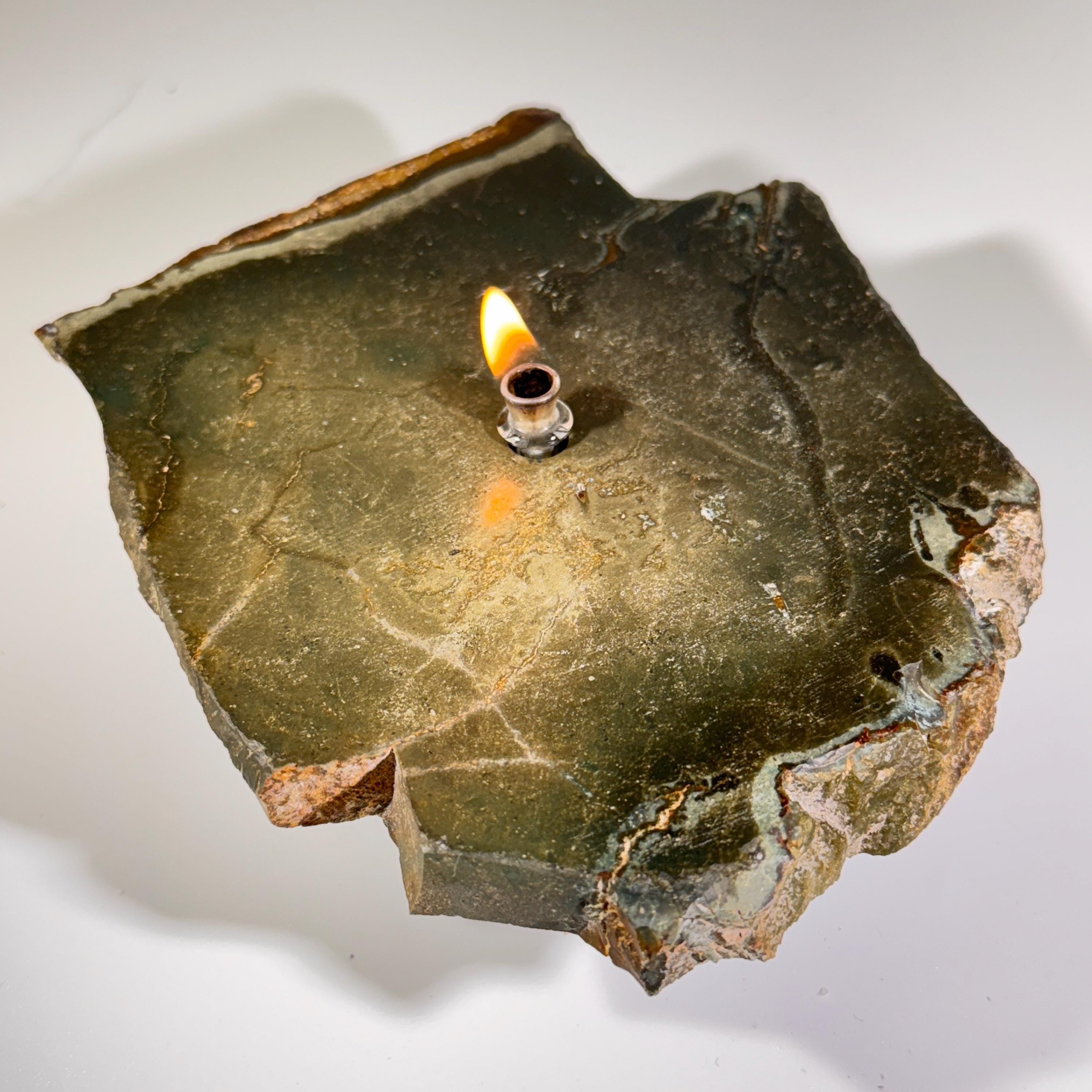 [shopname] - Rock oil lamp - polychrome jasper, rock decor