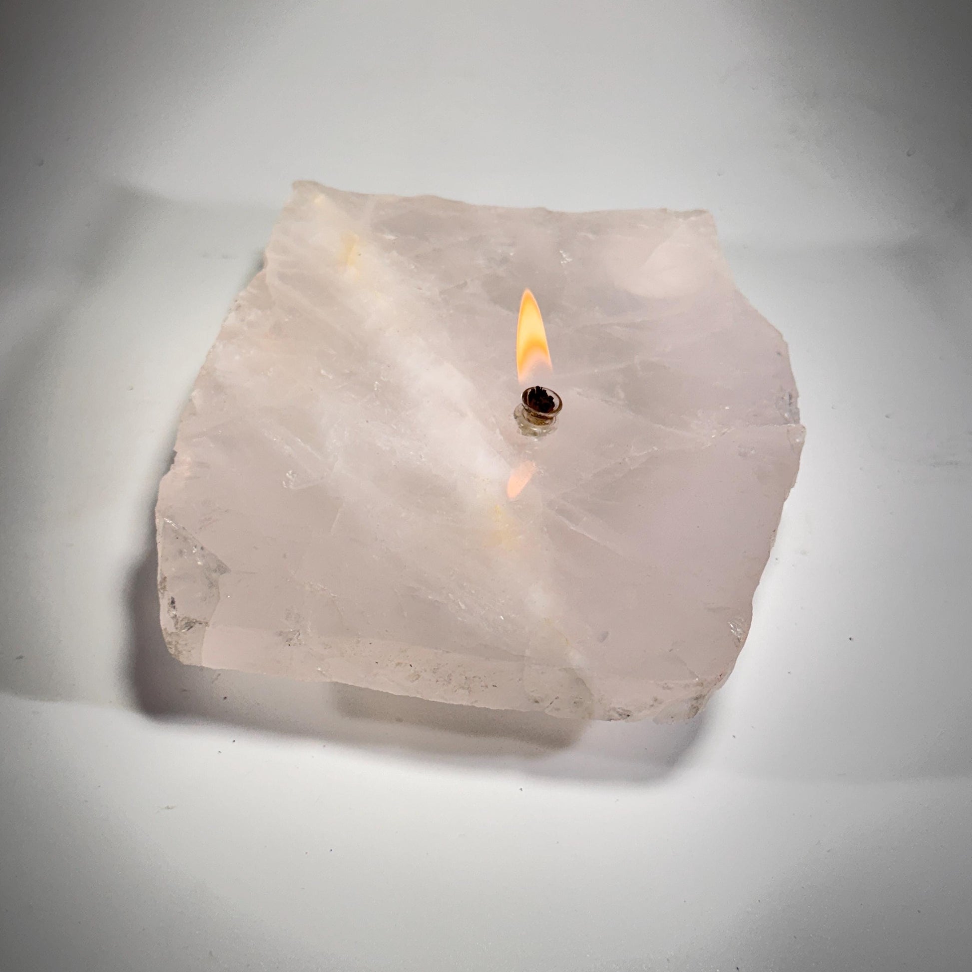 [shopname] - Rose Quartz Rock Candle, rock decor