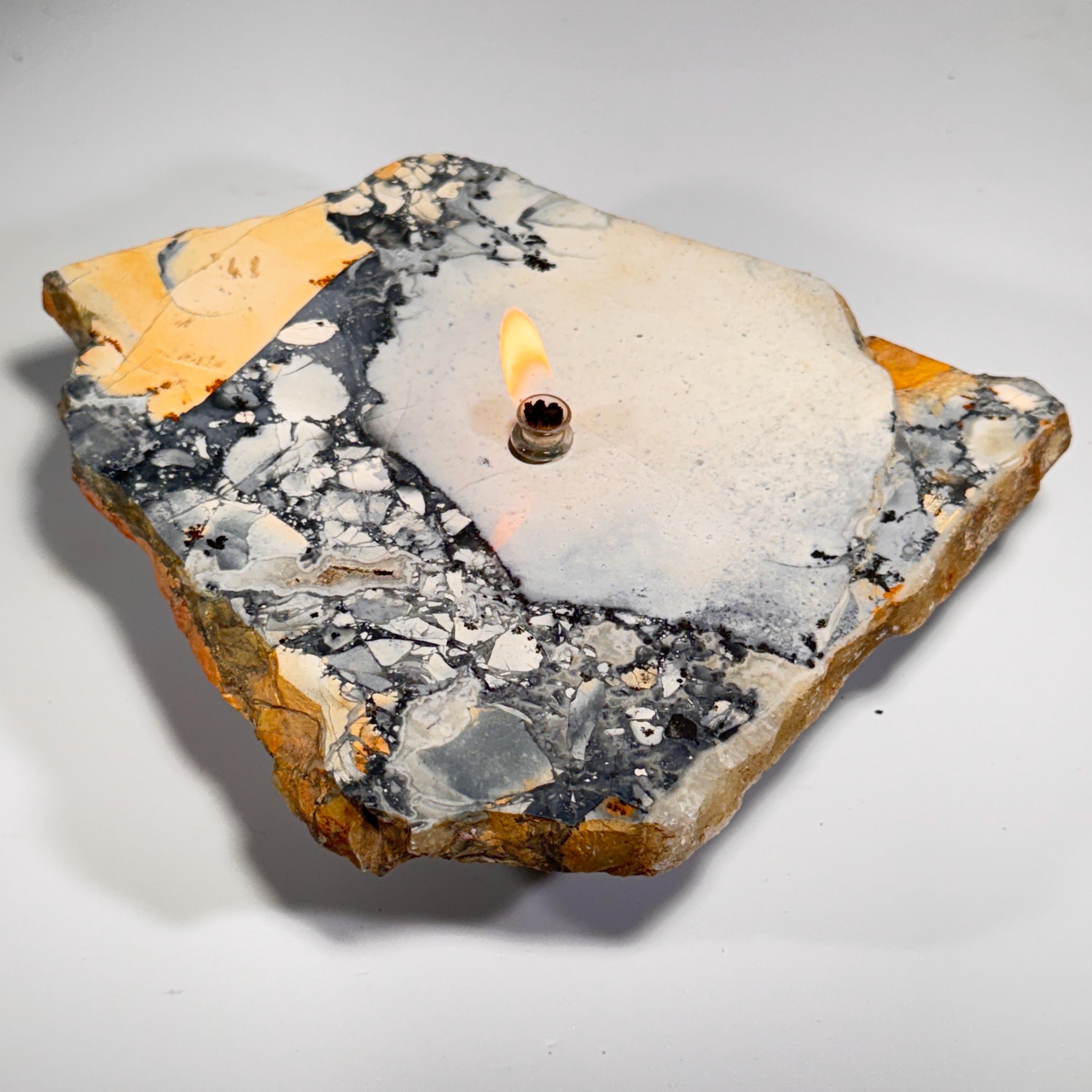 [shopname] - Rock oil candle, Maligano jasper | jasper rock oil candle, stone oil lamp, maligano jasper slice, rock candle, crystal lamp, metaphysical, rock decor