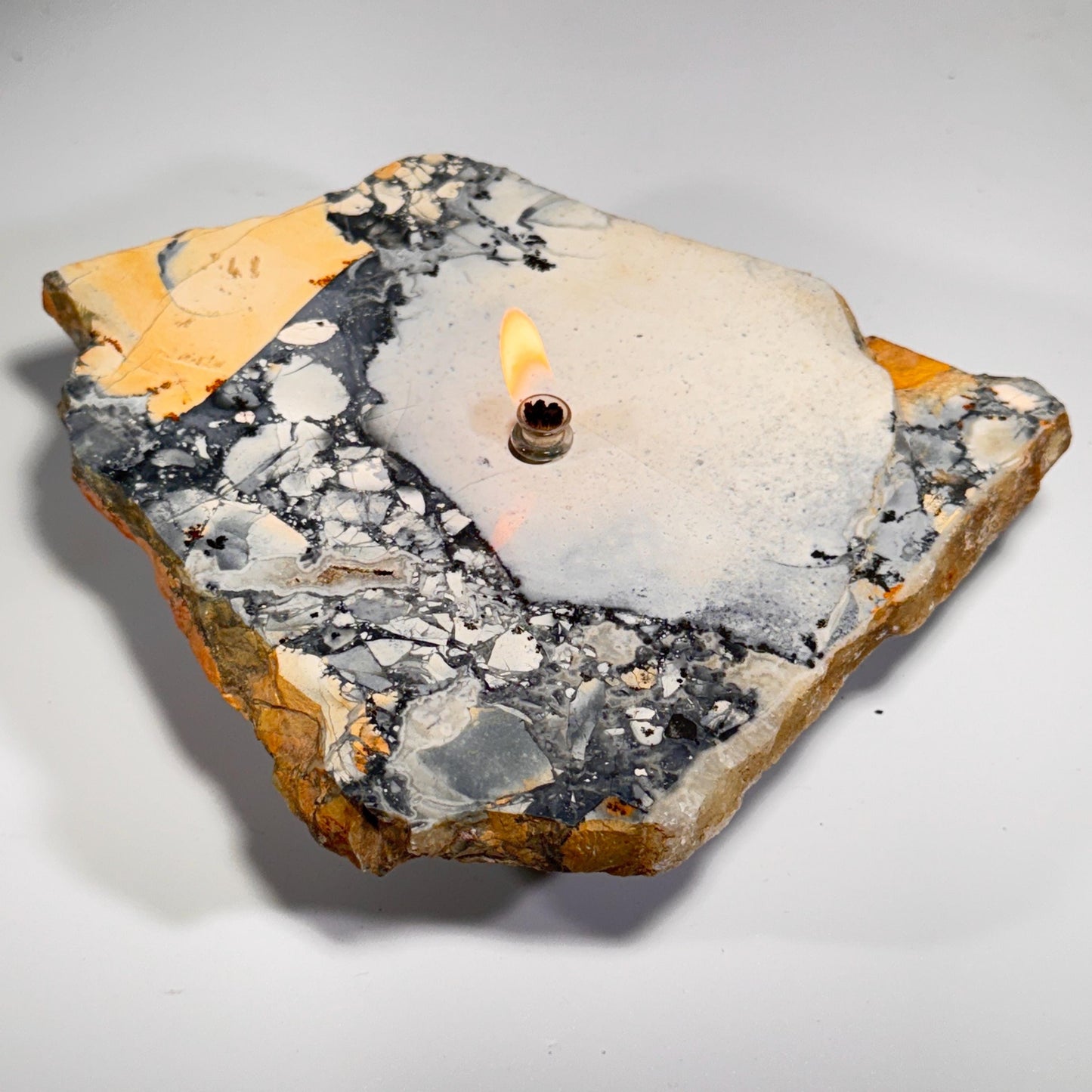 [shopname] - Rock oil candle, Maligano jasper, rock decor