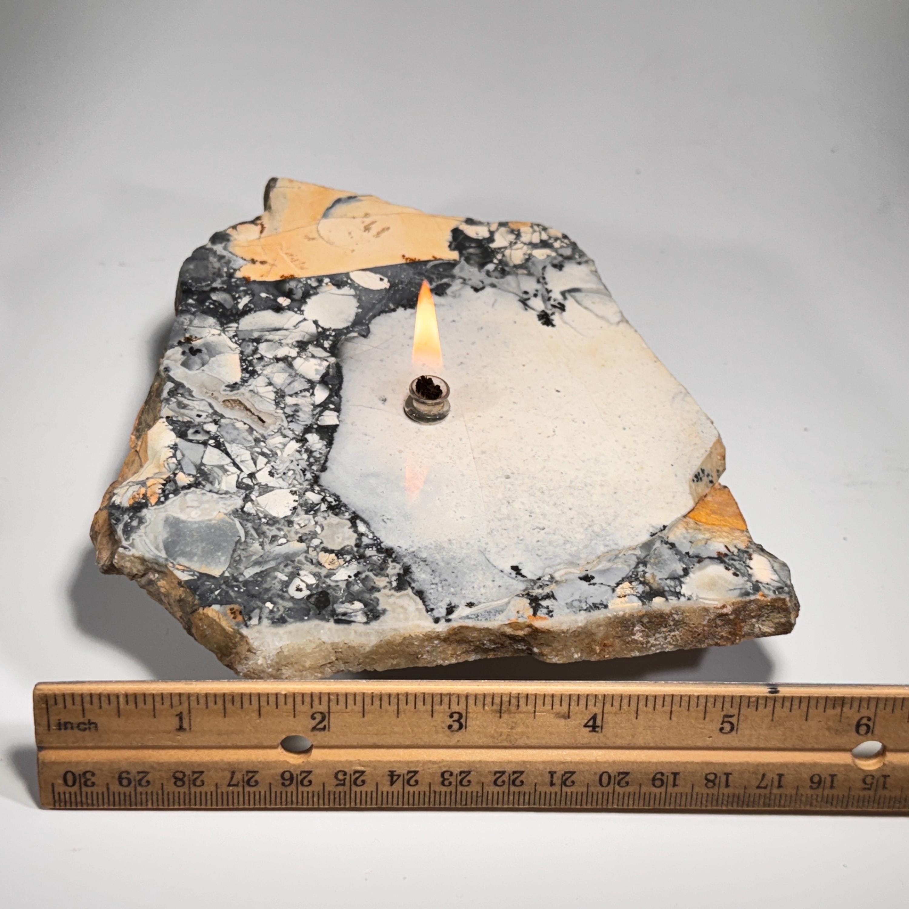 [shopname] - Rock oil candle, Maligano jasper | jasper rock oil candle, stone oil lamp, maligano jasper slice, rock candle, crystal lamp, metaphysical, rock decor