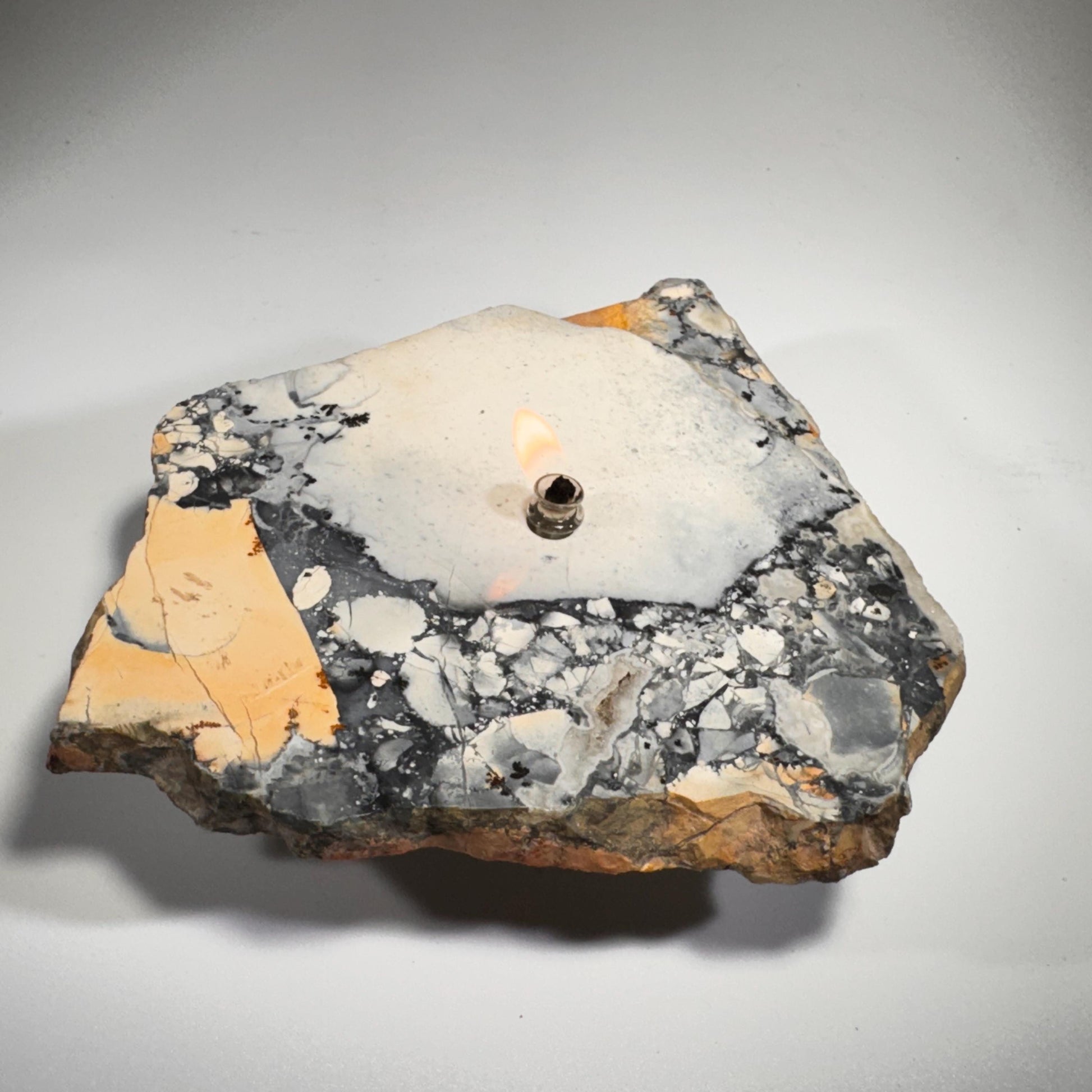 [shopname] - Rock oil candle, Maligano jasper, rock decor