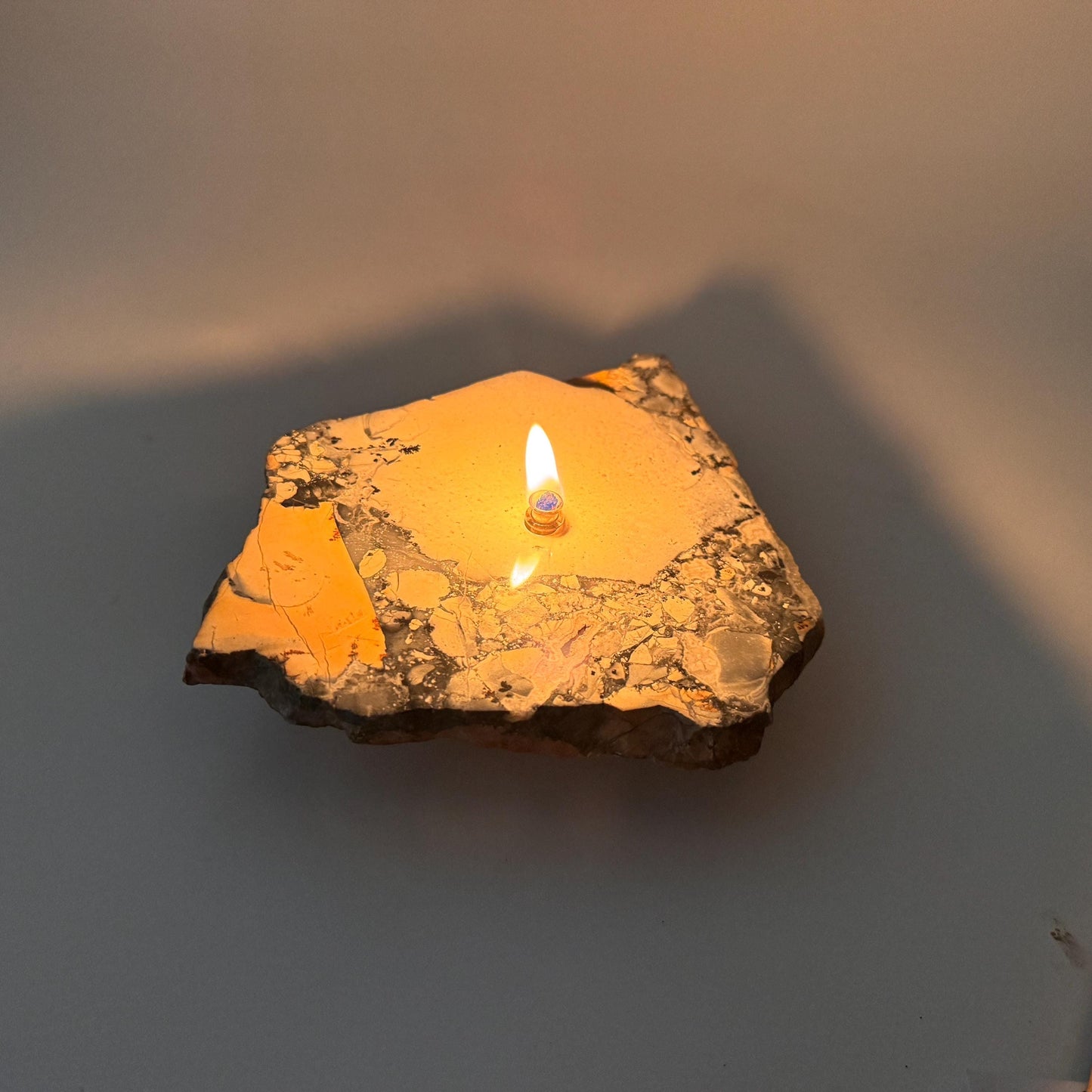 [shopname] - Rock oil candle, Maligano jasper, rock decor