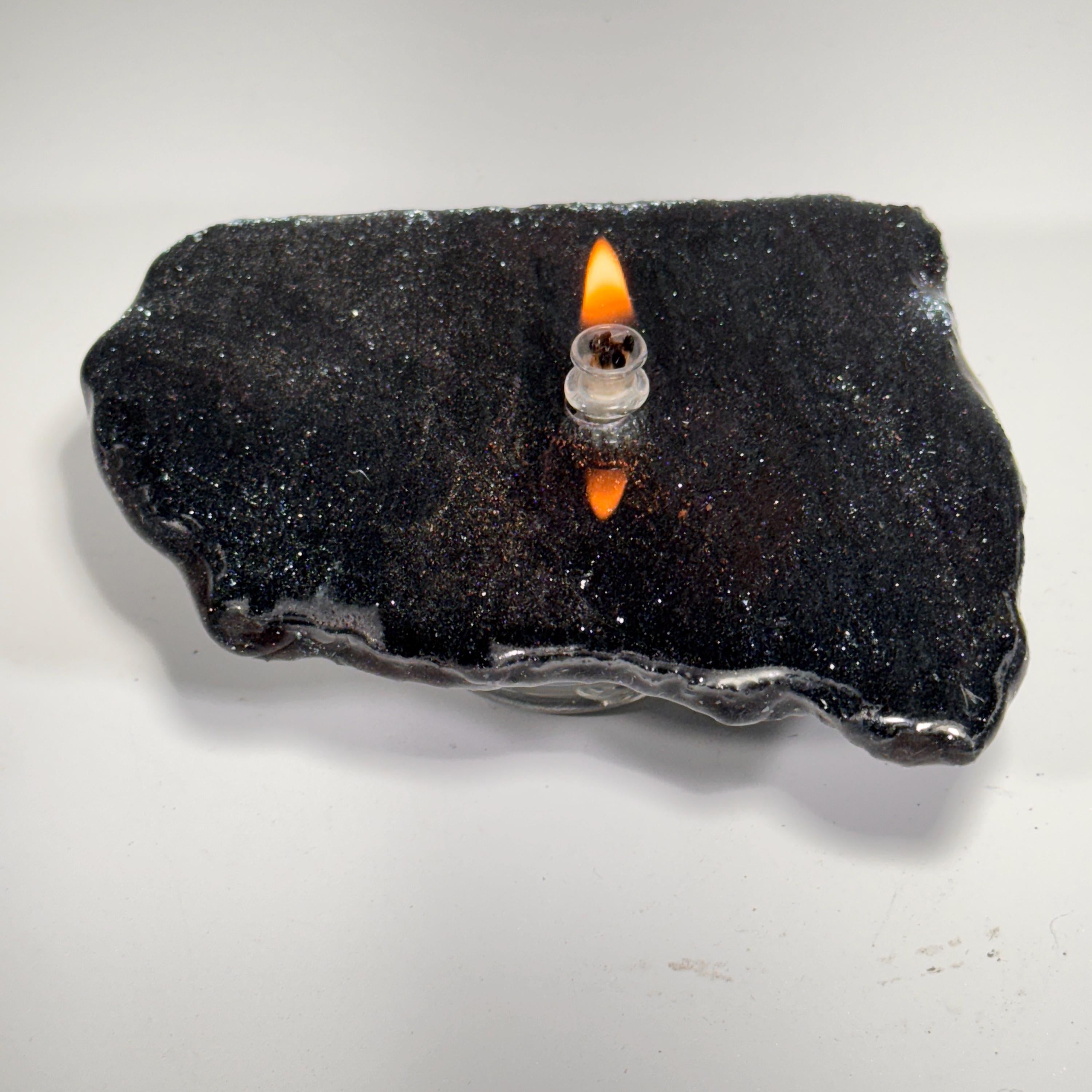 [shopname] - Rock oil candle, Specular Hematite | rock oil lamp, specularite, michigan iron ore, stone oil candle, rock candle, iron candle, rock decor