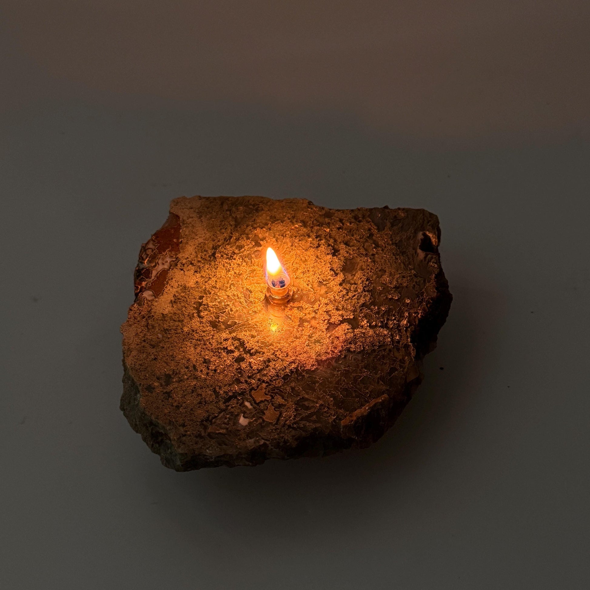 [shopname] - Moss Agate Rock Oil Candle, rock decor
