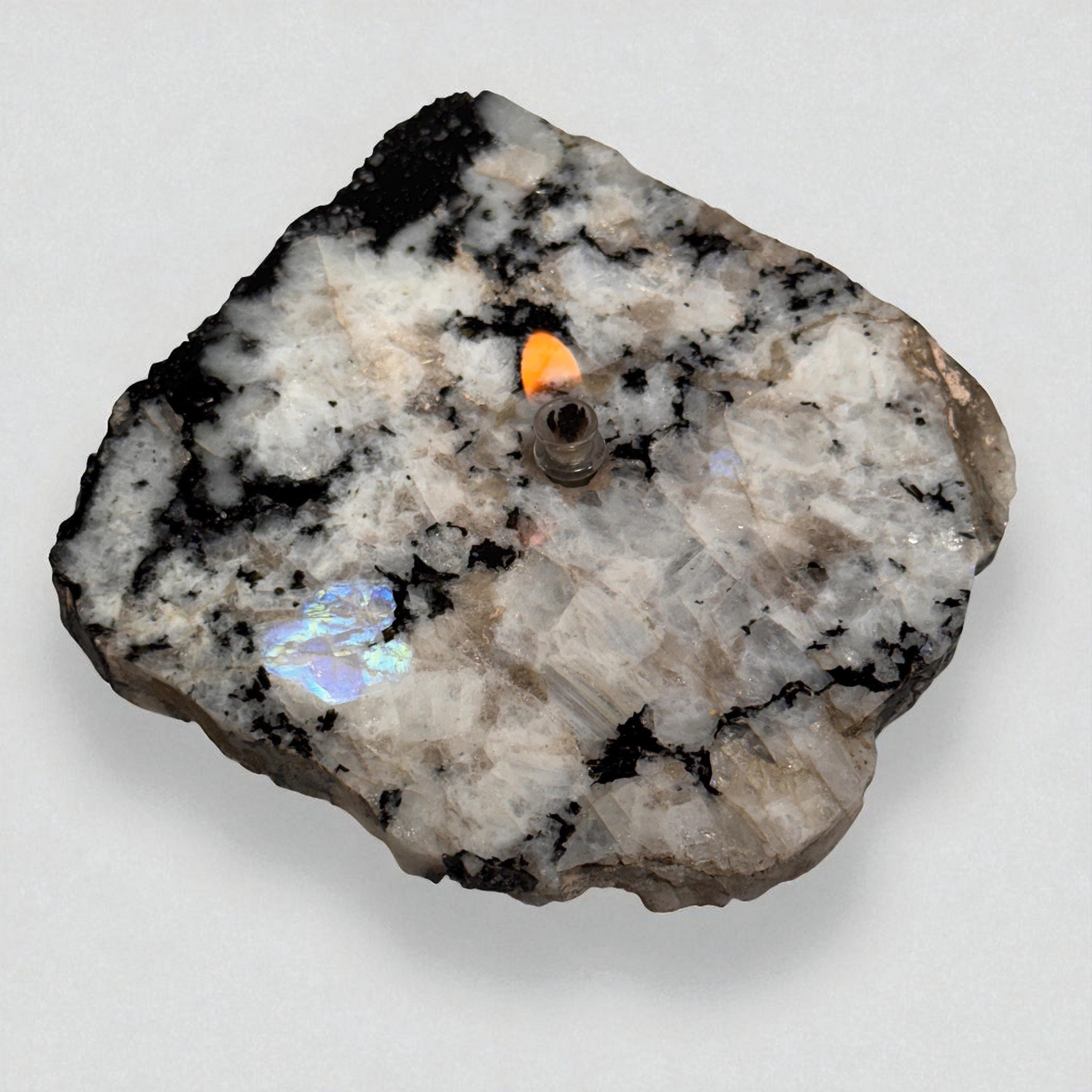 [shopname] - Rainbow Moonstone rock candle, rock decor