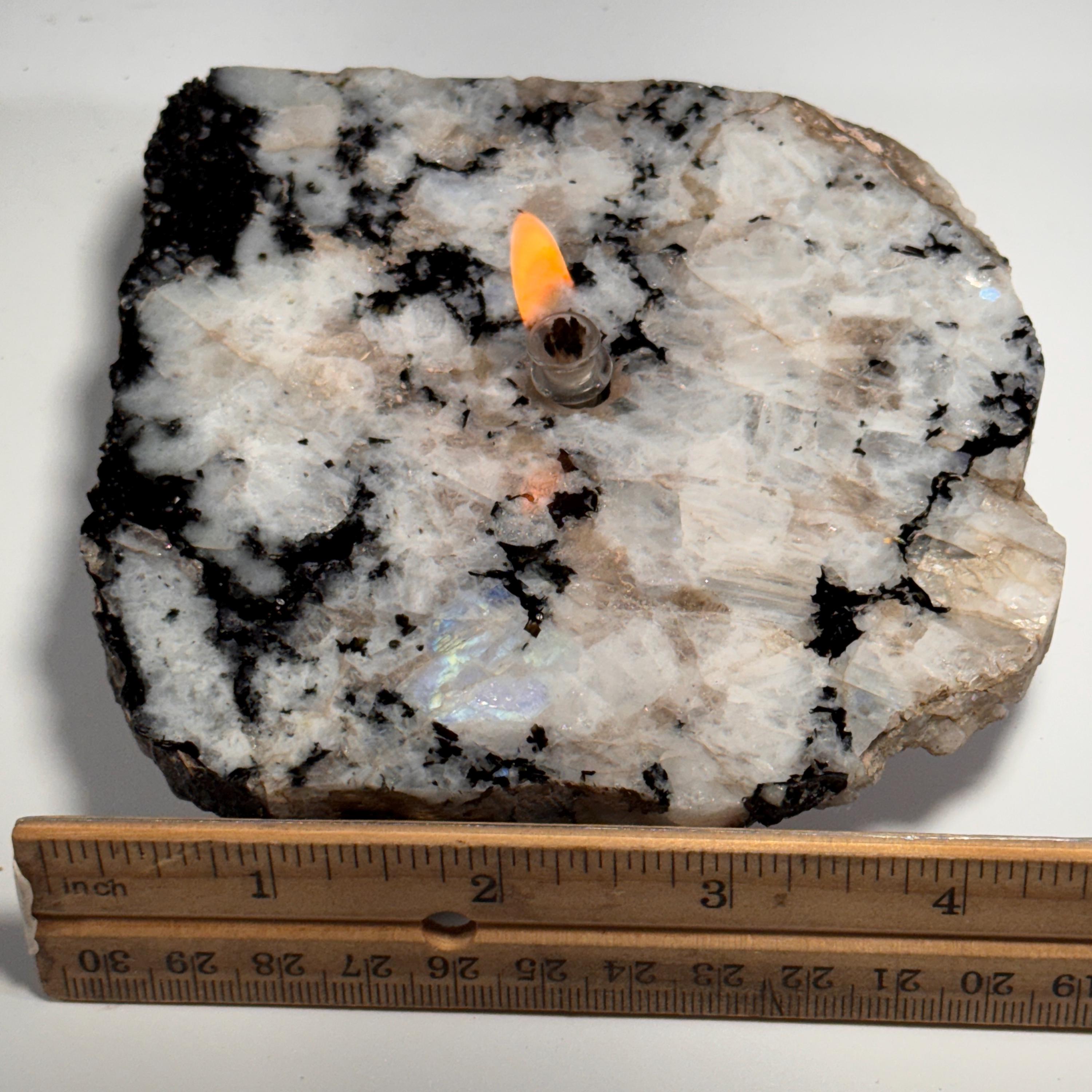 [shopname] - Rainbow Moonstone rock candle, rock decor