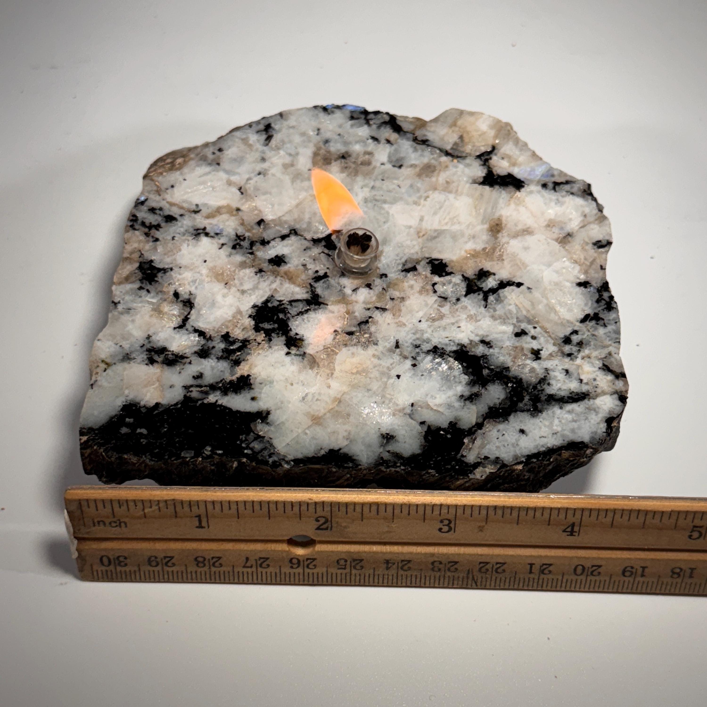 [shopname] - Rainbow Moonstone rock candle, rock decor