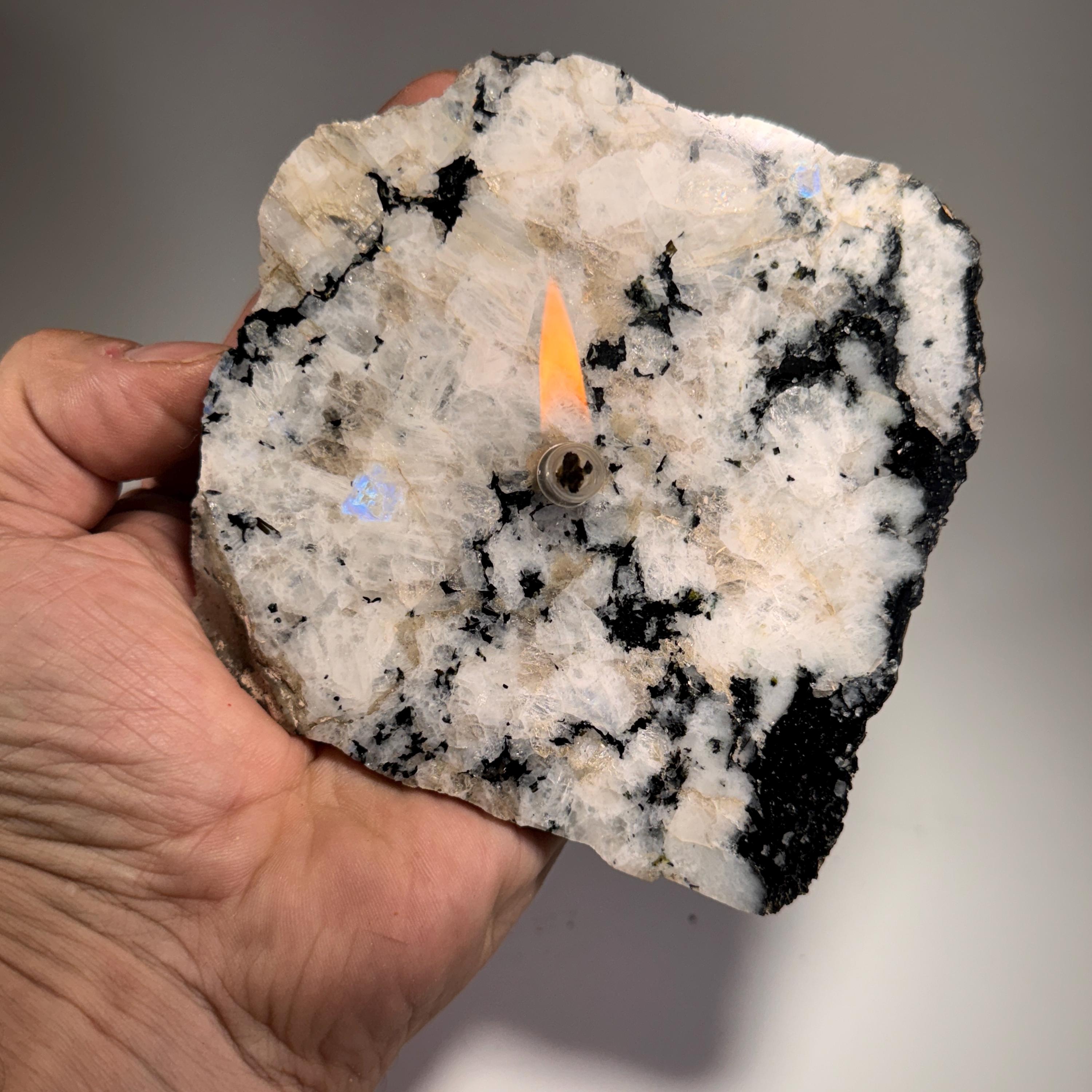 [shopname] - Rainbow Moonstone rock candle, rock decor