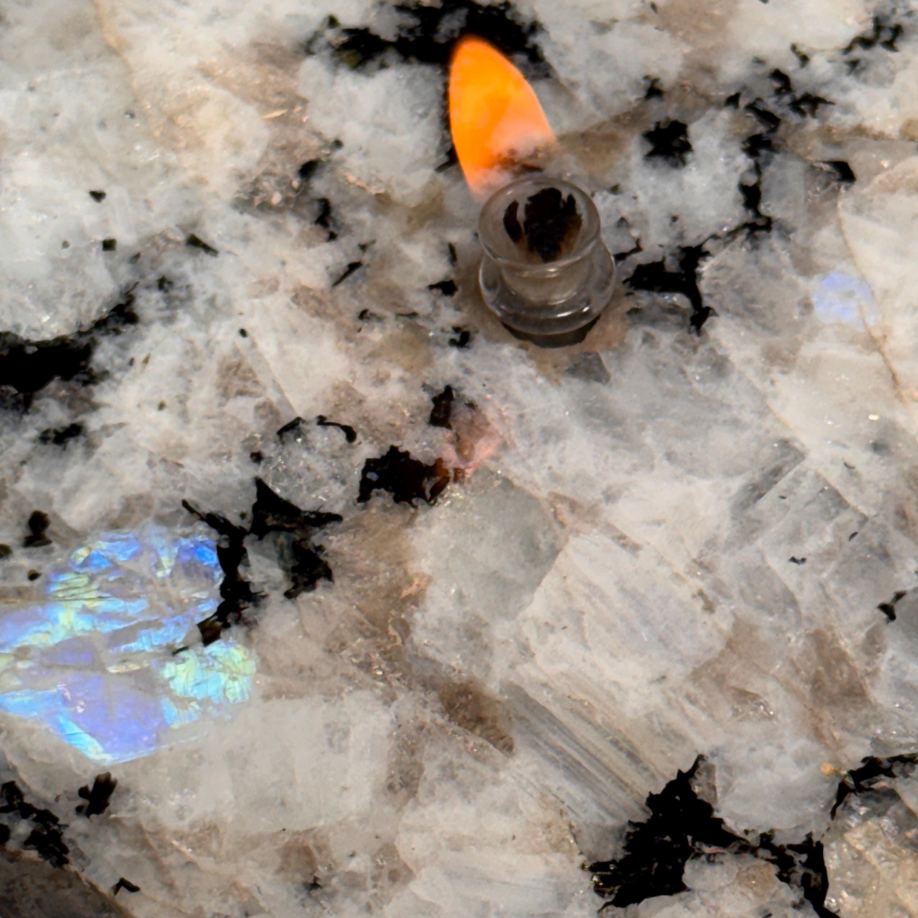 [shopname] - Rainbow Moonstone rock candle, rock decor