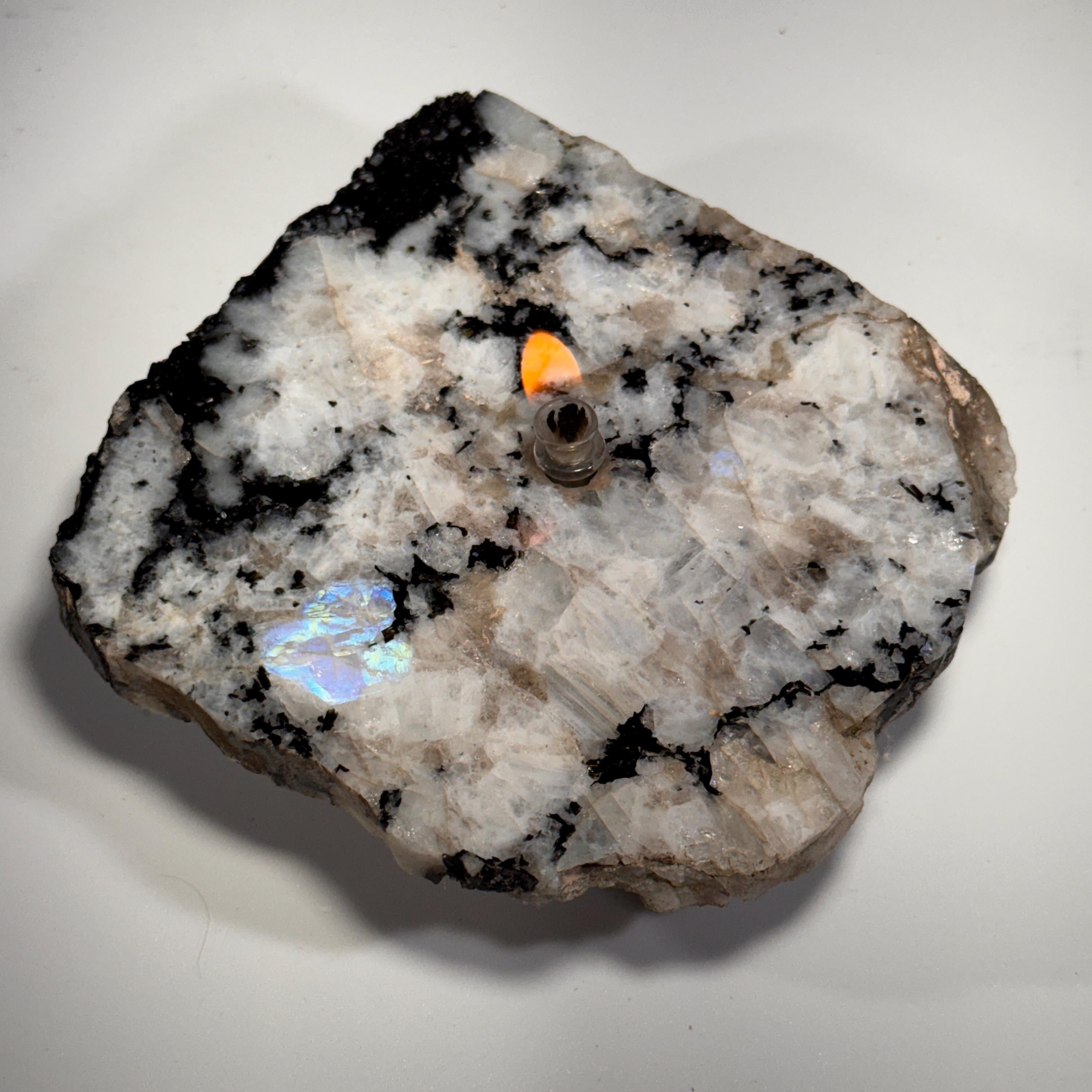 [shopname] - Rainbow Moonstone rock candle, rock decor