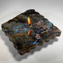 [shopname] - Labradorite Rock Candle | blue and purple iridescent stone, crystal candle, labradorite lamp, rock oil lamp, rock or candle lover gift, rock decor