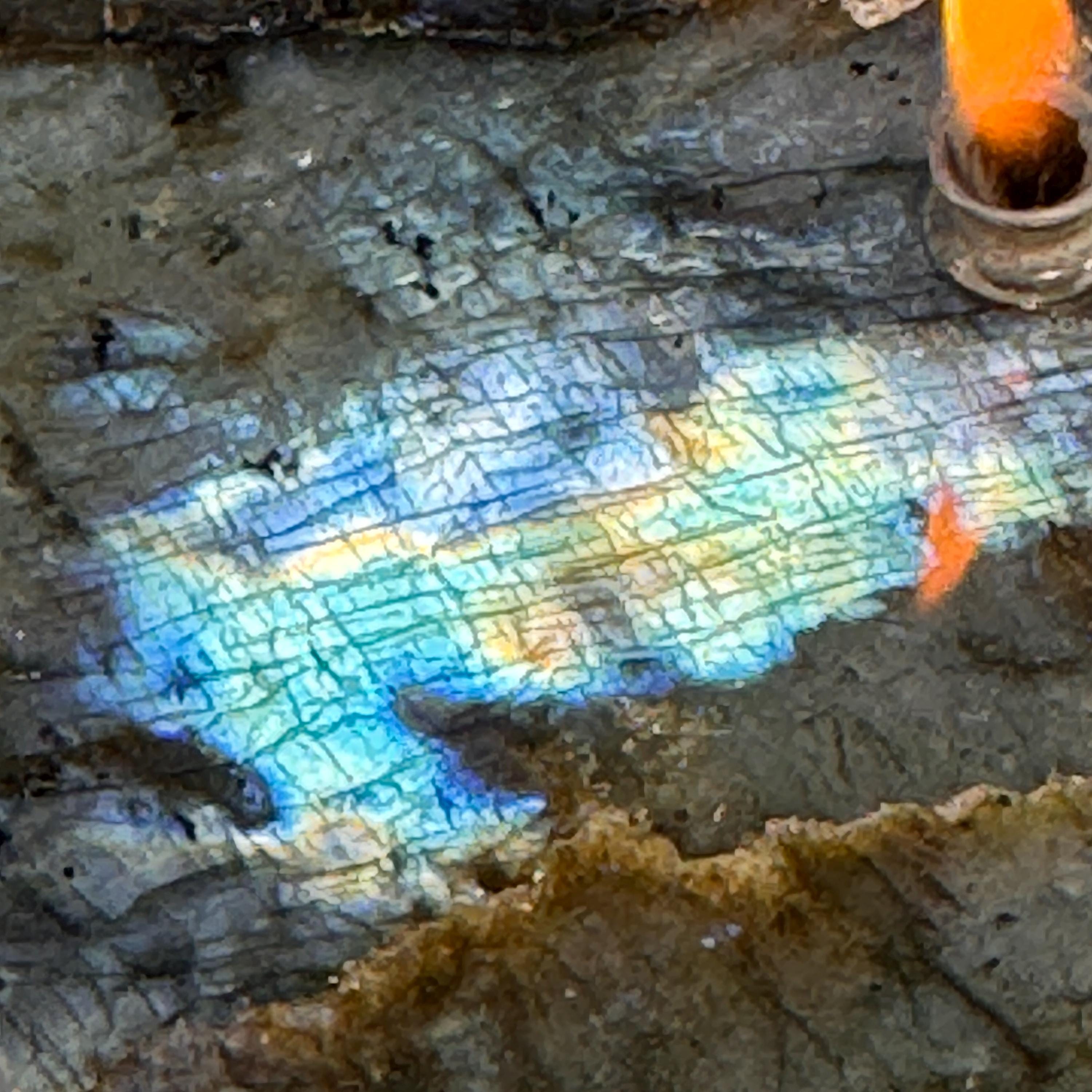 [shopname] - Labradorite Rock Candle | blue and purple iridescent stone, crystal candle, labradorite lamp, rock oil lamp, rock or candle lover gift, rock decor