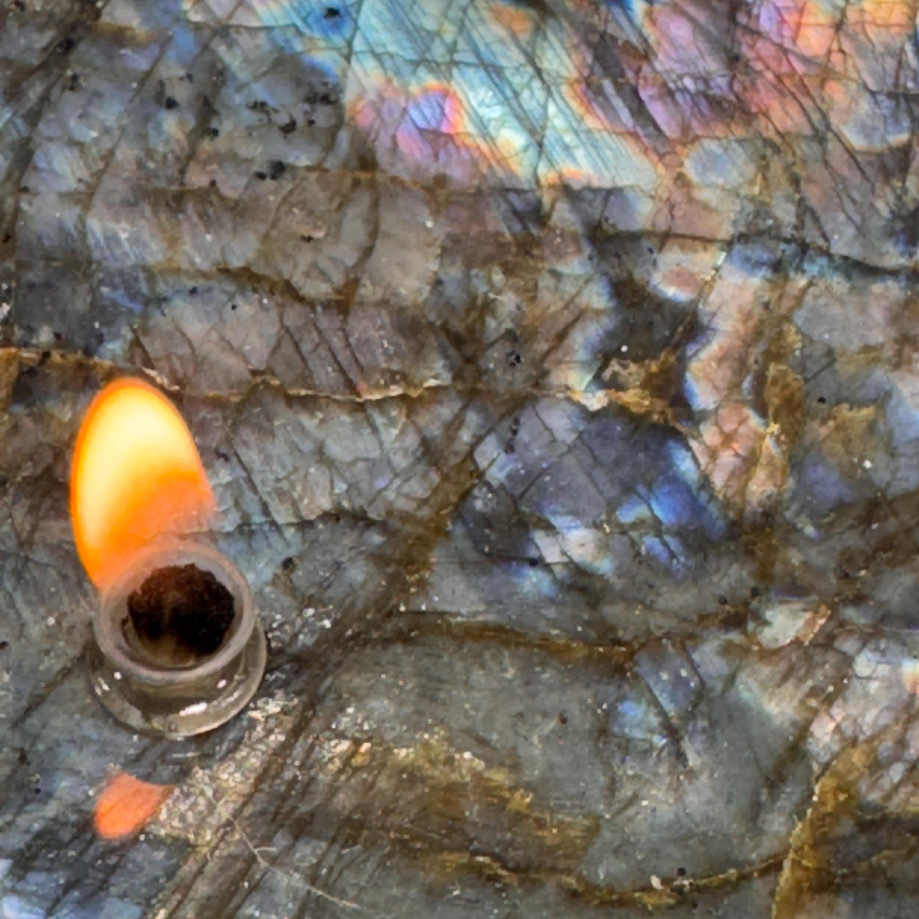 [shopname] - Labradorite Rock Candle | blue and purple iridescent stone, crystal candle, labradorite lamp, rock oil lamp, rock or candle lover gift, rock decor