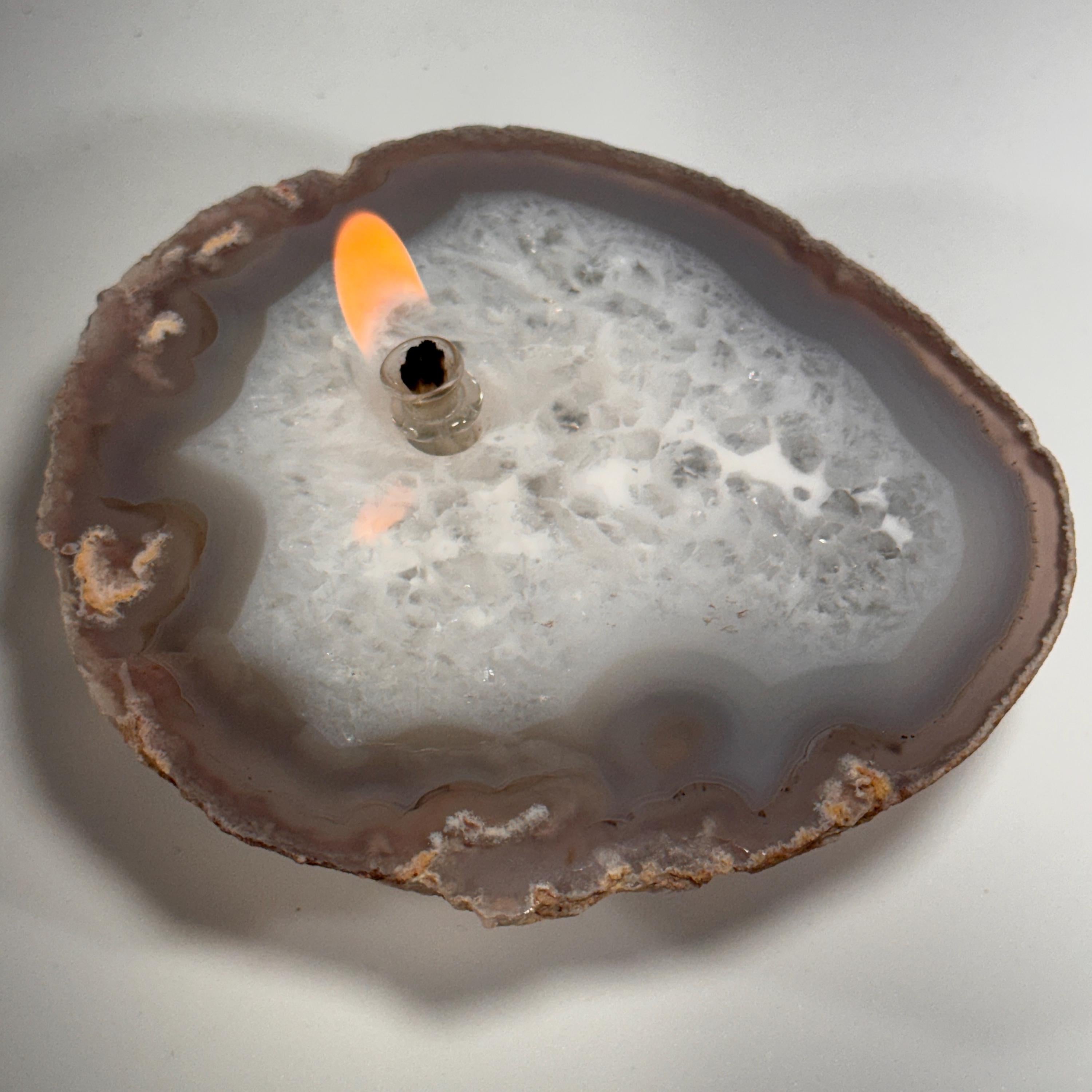 [shopname] - Agate Oil Lamp Candle - agate geode slice, rock decor