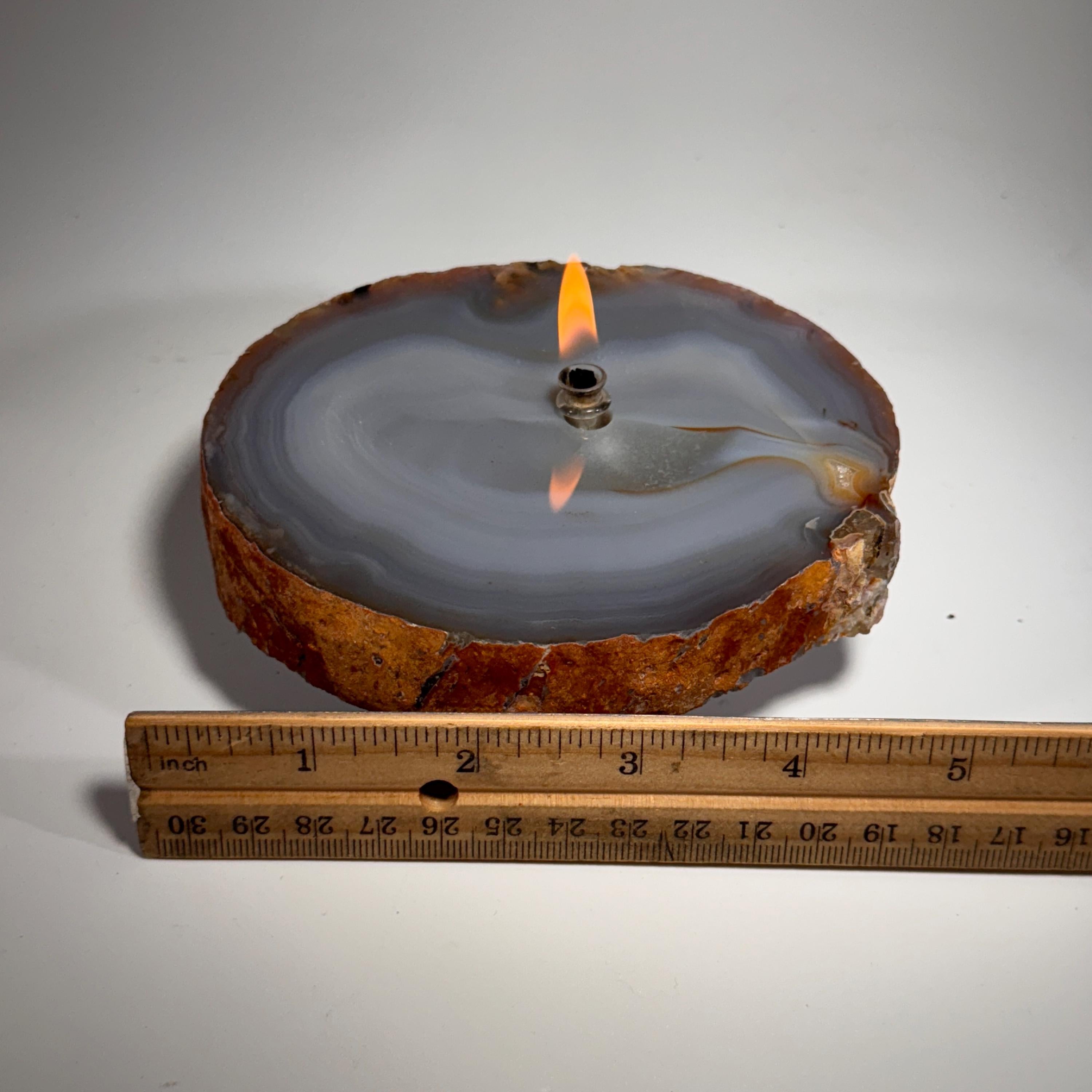 [shopname] - Thick Agate Geode Candle | Brazil agate geode slab| rock oil lamp, agate oil candle, rock lover or candle lover gift, stone oil lamp, rock decor