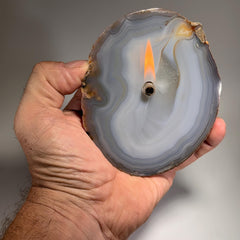 [shopname] - Thick Agate Geode Candle | Brazil agate geode slab| rock oil lamp, agate oil candle, rock lover or candle lover gift, stone oil lamp, rock decor