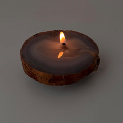 [shopname] - Thick Agate Geode Candle | Brazil agate geode slab| rock oil lamp, agate oil candle, rock lover or candle lover gift, stone oil lamp, rock decor