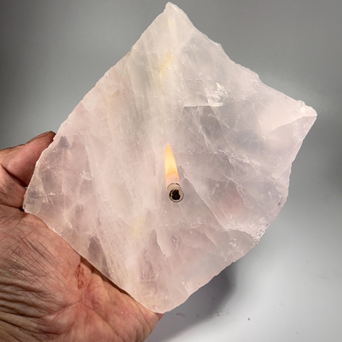 [shopname] - Rose Quartz Rock Candle, rock decor