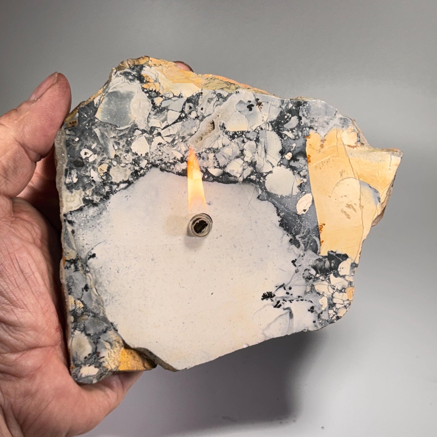 [shopname] - Rock oil candle, Maligano jasper, rock decor