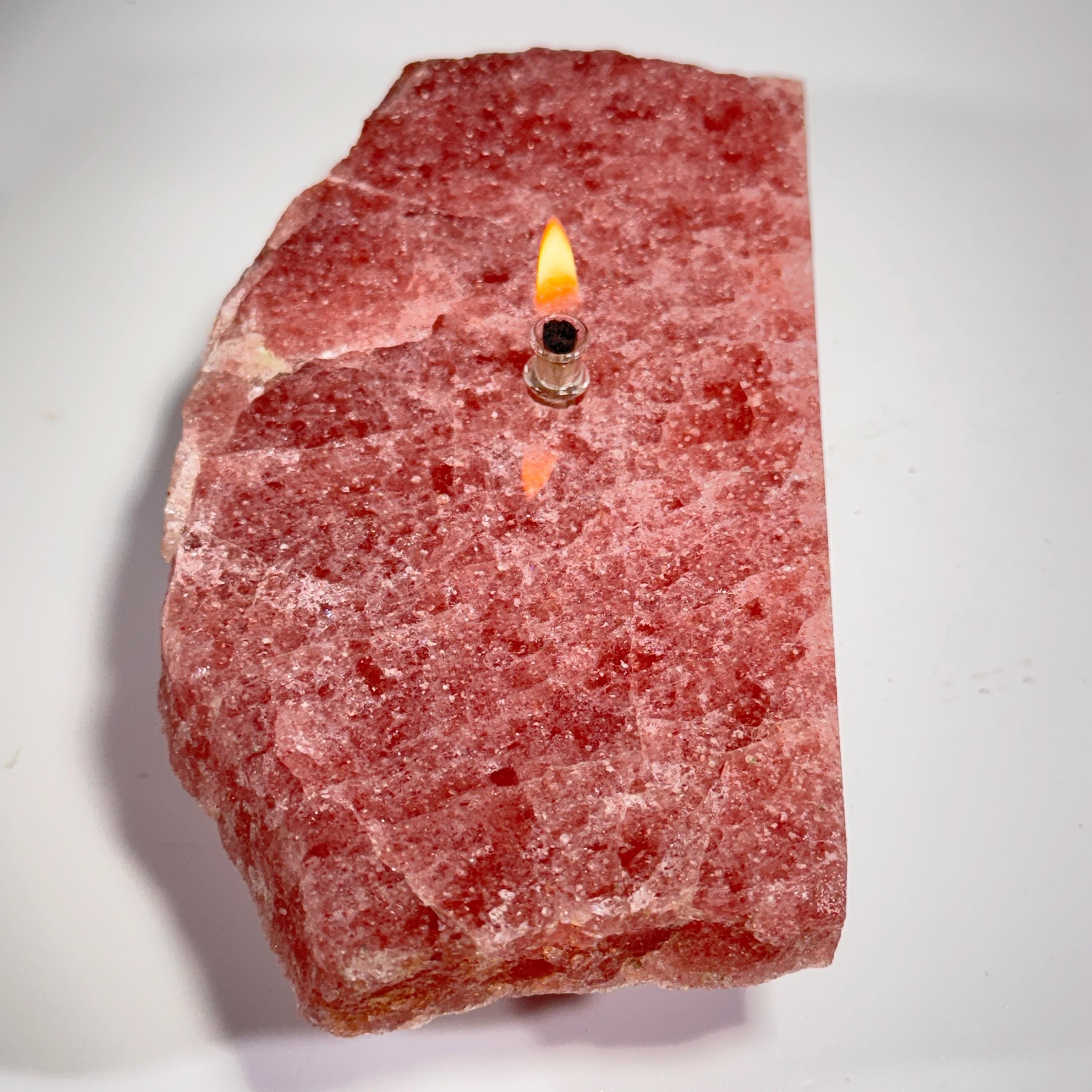 [shopname] - Red Aventurine Rock Candle | crystal oil candle, rock oil lamp, crystal decor, strawberry quartz , red oil lamp, Rock or candle lover gift, rock decor