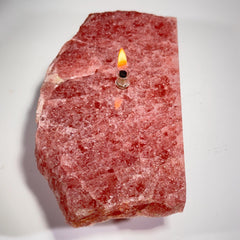 [shopname] - Red Aventurine Rock Candle | crystal oil candle, rock oil lamp, crystal decor, strawberry quartz , red oil lamp, Rock or candle lover gift, rock decor