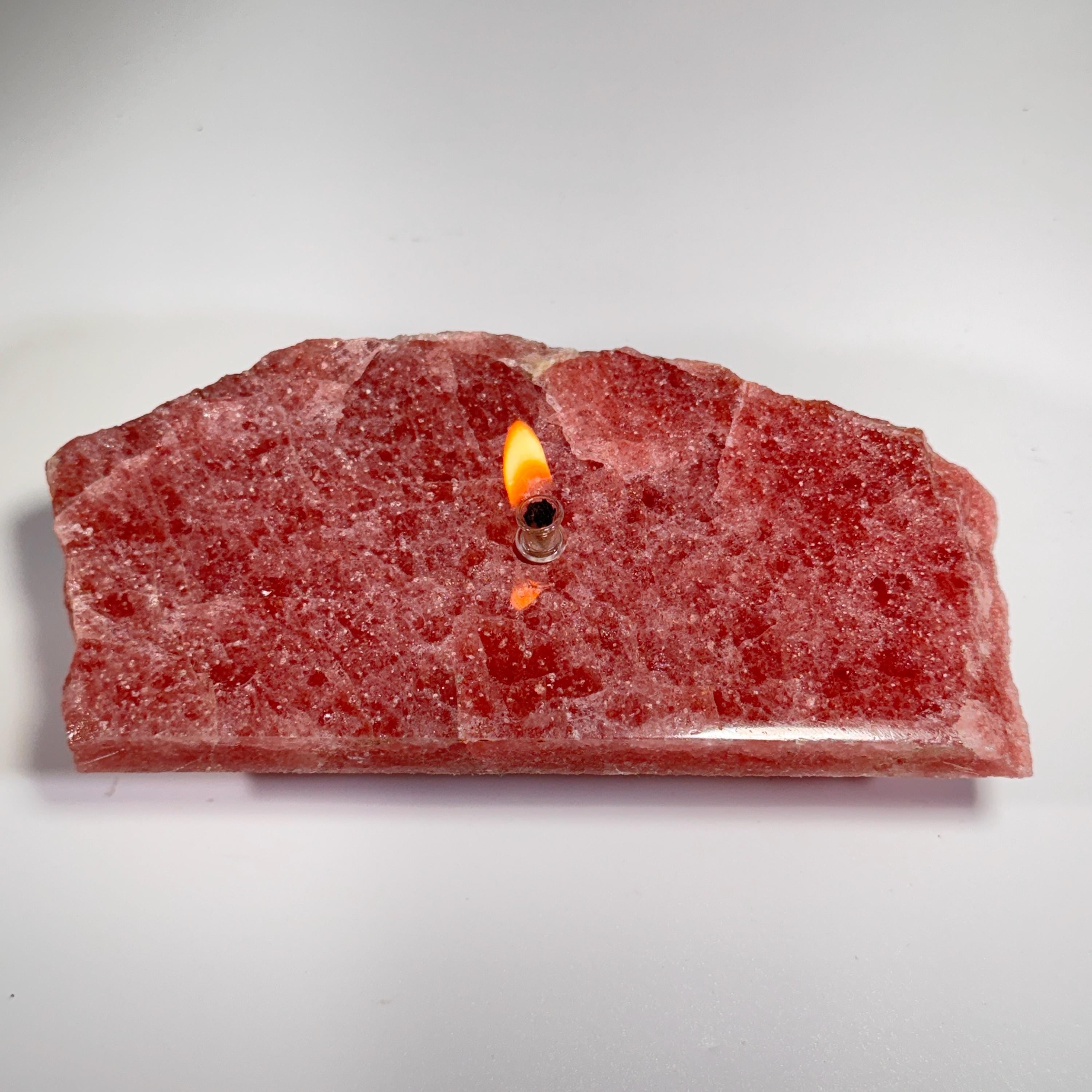 [shopname] - Red Aventurine Rock Candle | crystal oil candle, rock oil lamp, crystal decor, strawberry quartz , red oil lamp, Rock or candle lover gift, rock decor