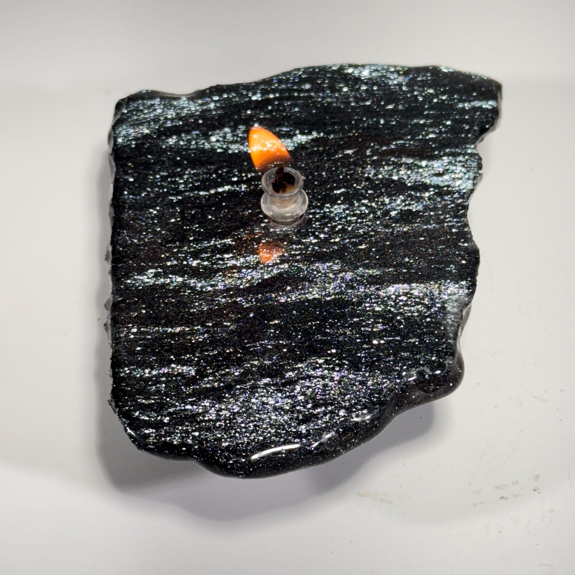[shopname] - Rock oil candle, Specular Hematite, rock decor