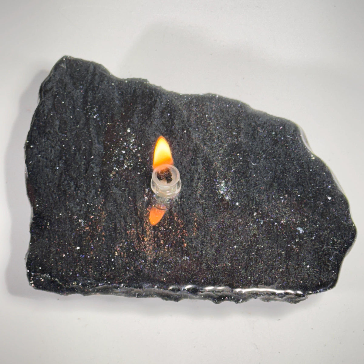 [shopname] - Rock oil candle, Specular Hematite | rock oil lamp, specularite, michigan iron ore, stone oil candle, rock candle, iron candle, rock decor