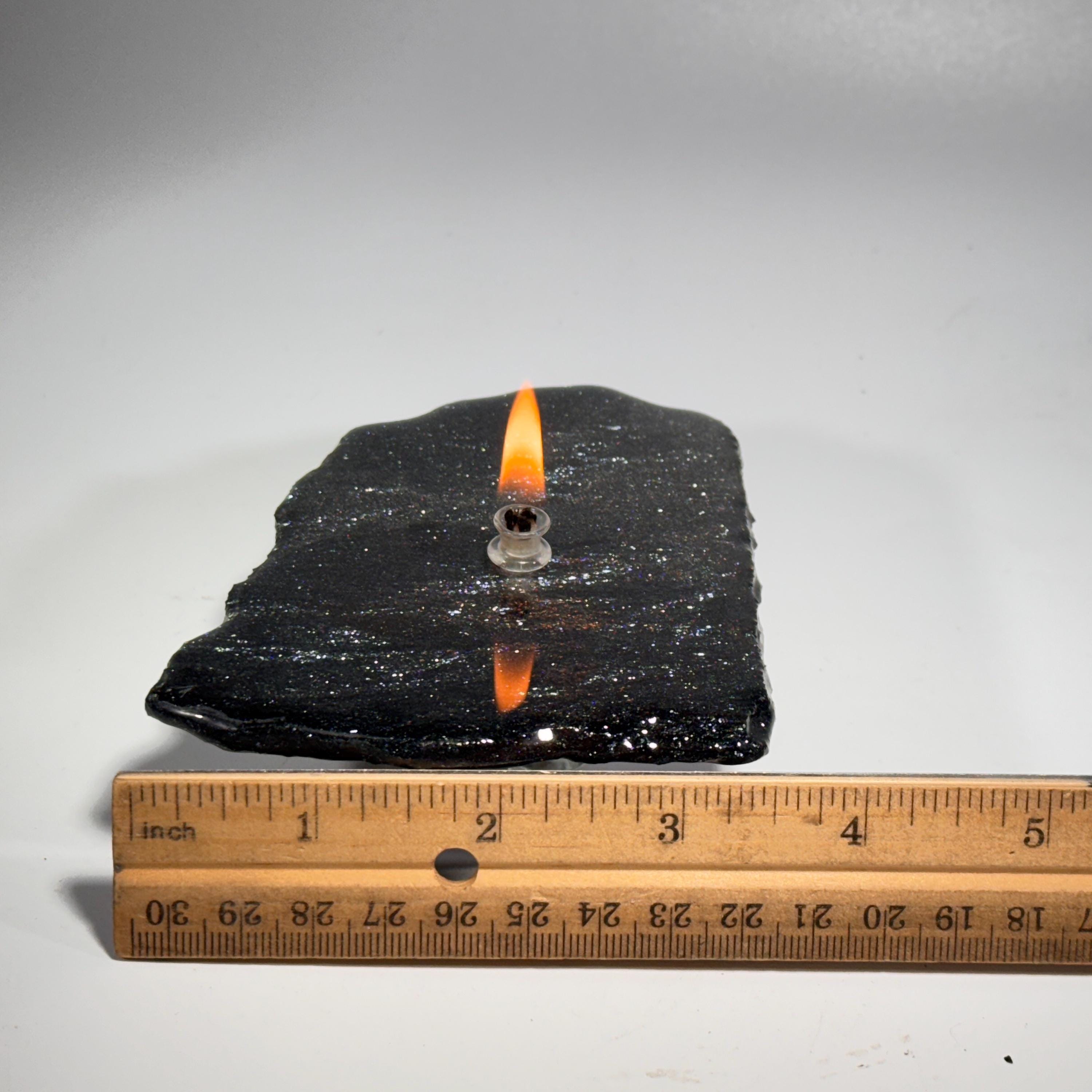 [shopname] - Rock oil candle, Specular Hematite | rock oil lamp, specularite, michigan iron ore, stone oil candle, rock candle, iron candle, rock decor