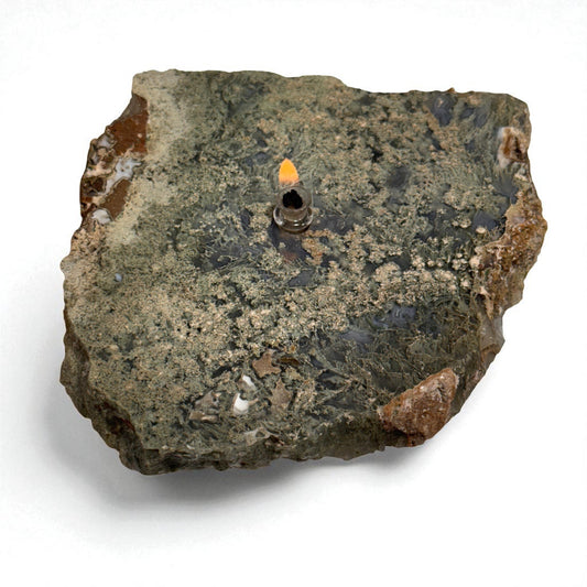 [shopname] - Moss Agate Rock Oil Candle, rock decor