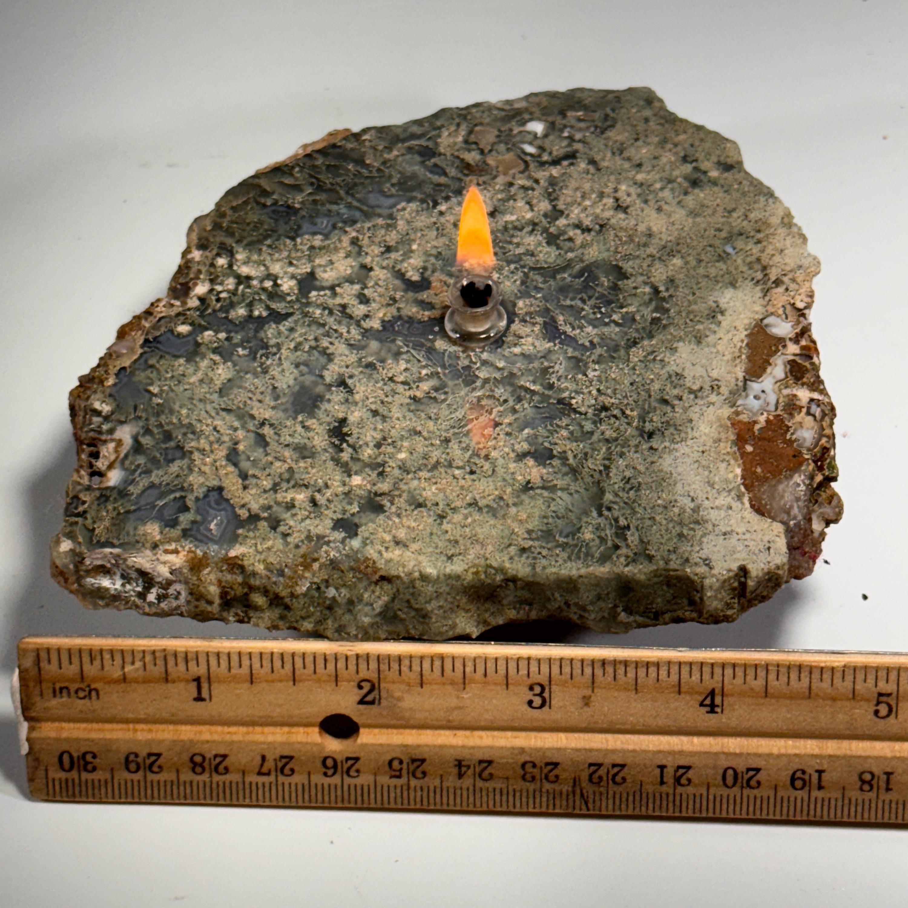 [shopname] - Moss Agate Rock Oil Candle | rock oil lamp, agate candle, agate stone candle, agate geode, rock lover or candle lover gift idea, Indonesia, rock decor