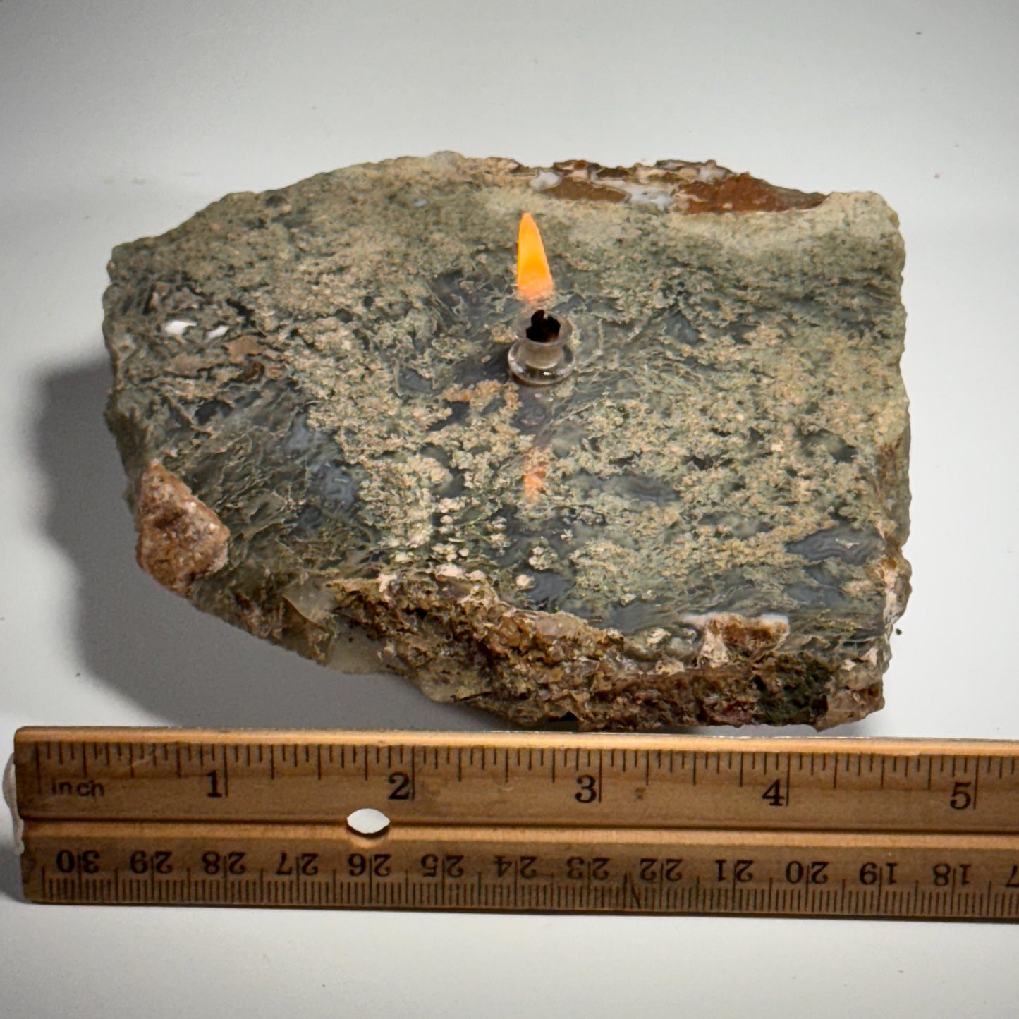 [shopname] - Moss Agate Rock Oil Candle, rock decor