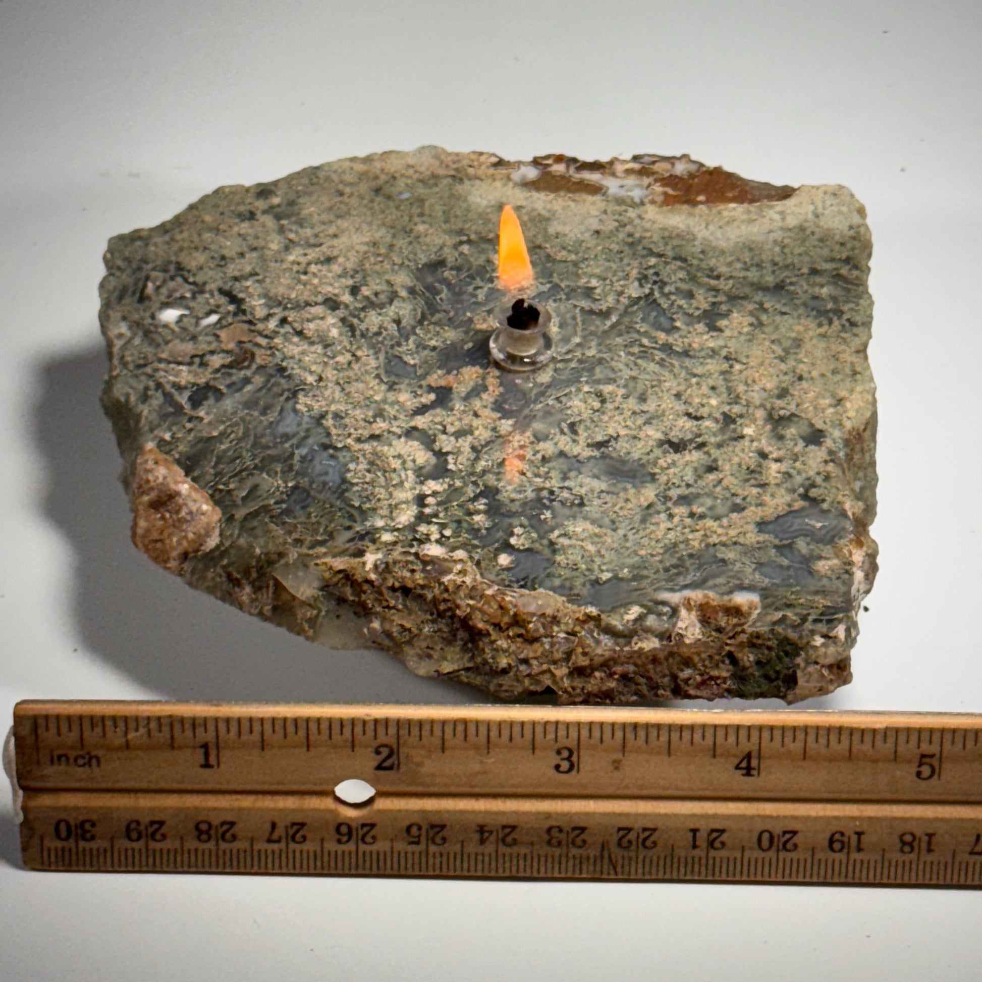 [shopname] - Moss Agate Rock Oil Candle, rock decor