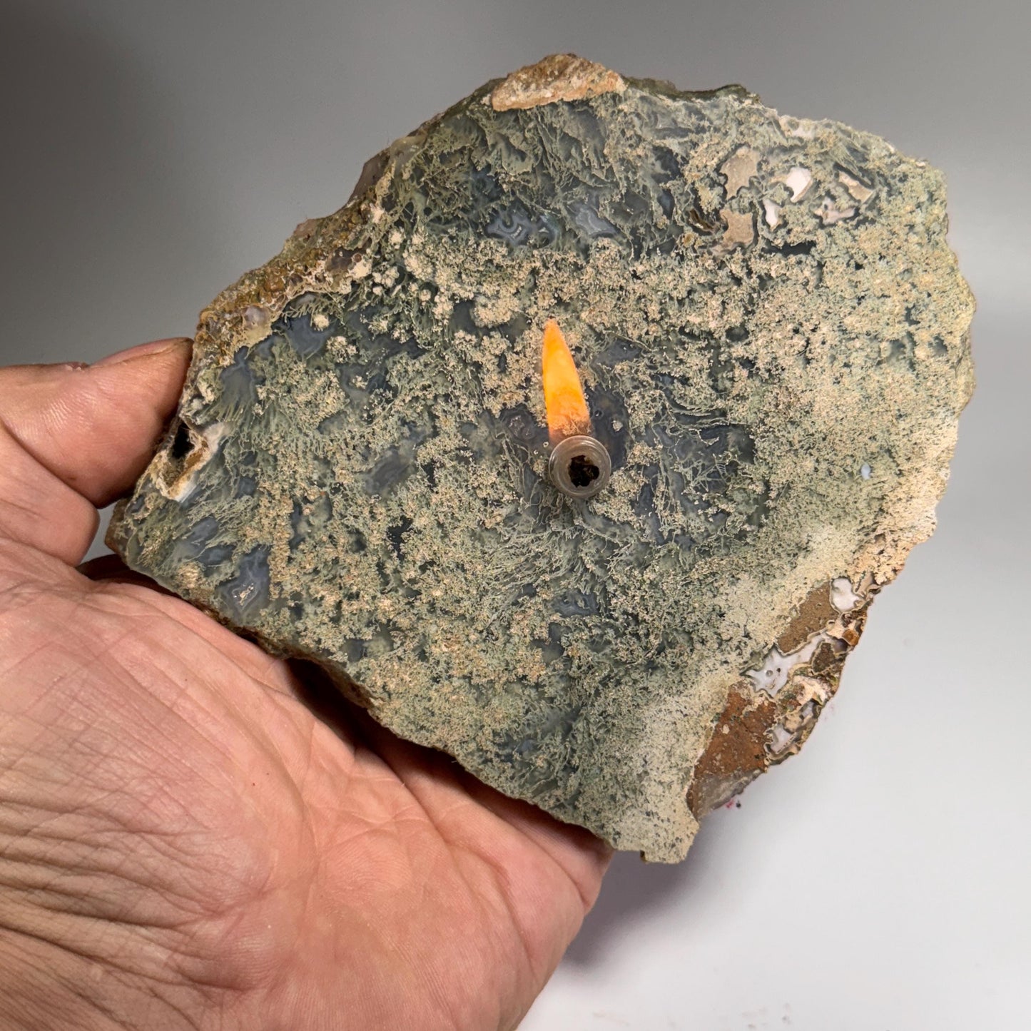 [shopname] - Moss Agate Rock Oil Candle, rock decor