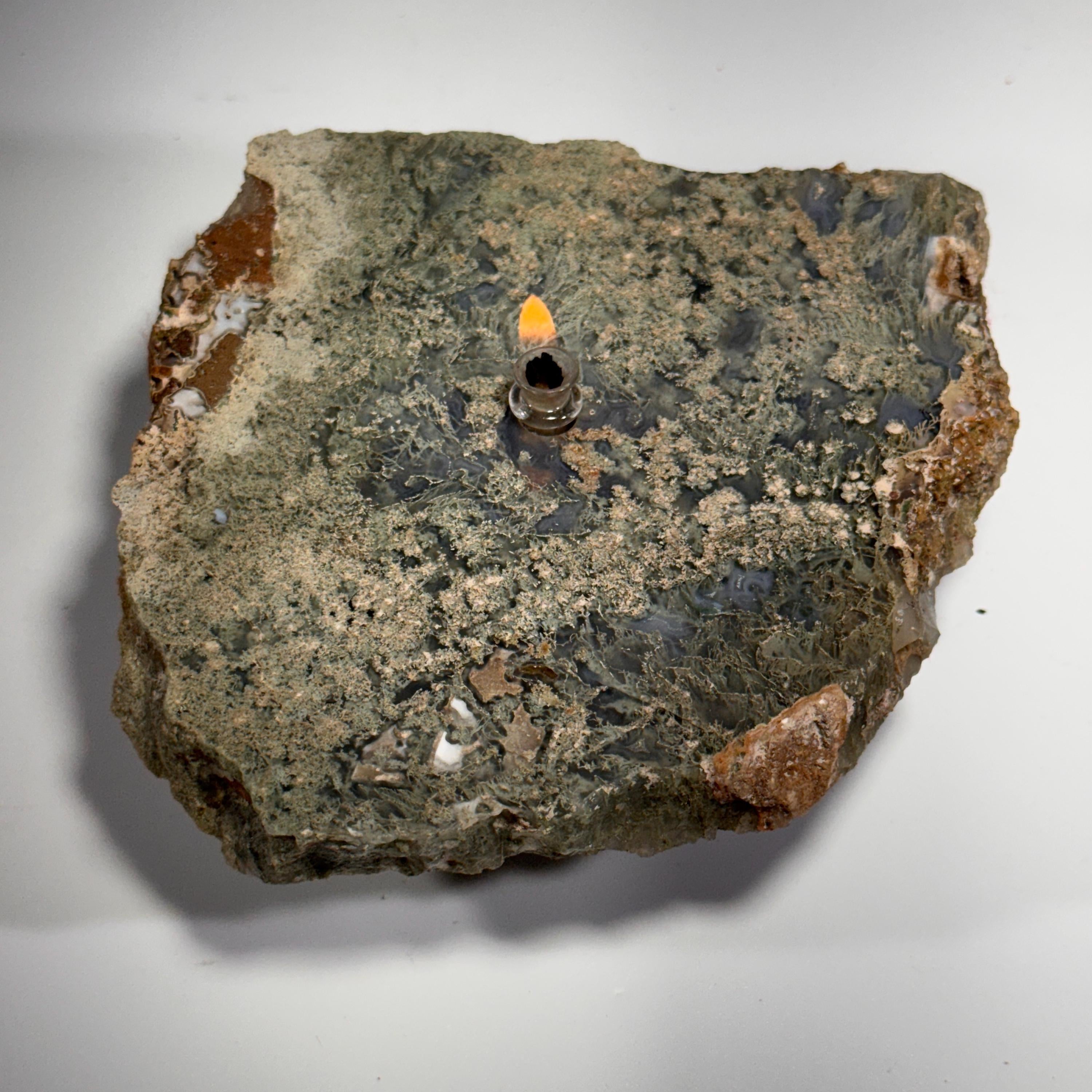 [shopname] - Moss Agate Rock Oil Candle | rock oil lamp, agate candle, agate stone candle, agate geode, rock lover or candle lover gift idea, Indonesia, rock decor