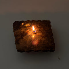 [shopname] - Labradorite Rock Candle | blue and purple iridescent stone, crystal candle, labradorite lamp, rock oil lamp, rock or candle lover gift, rock decor