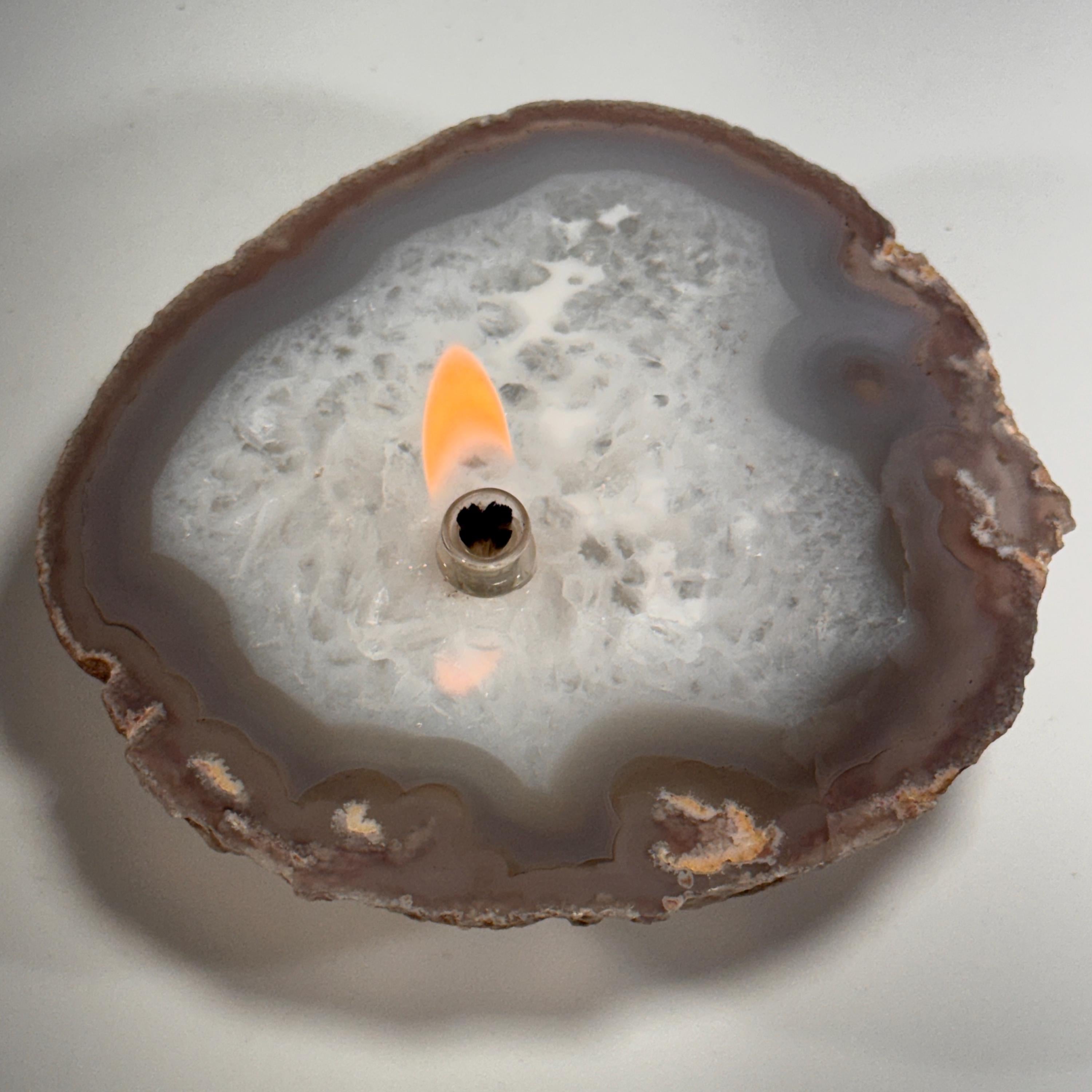 [shopname] - Agate Oil Lamp Candle - agate geode slice, rock decor