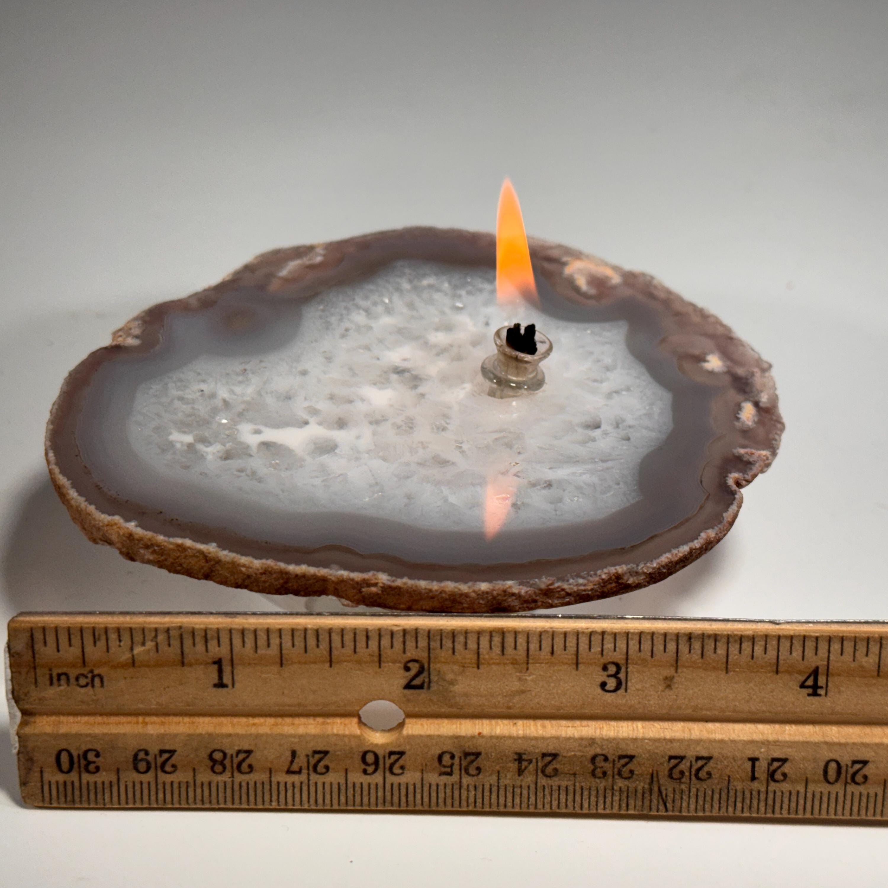 [shopname] - Agate Oil Lamp Candle - agate geode slice, rock decor