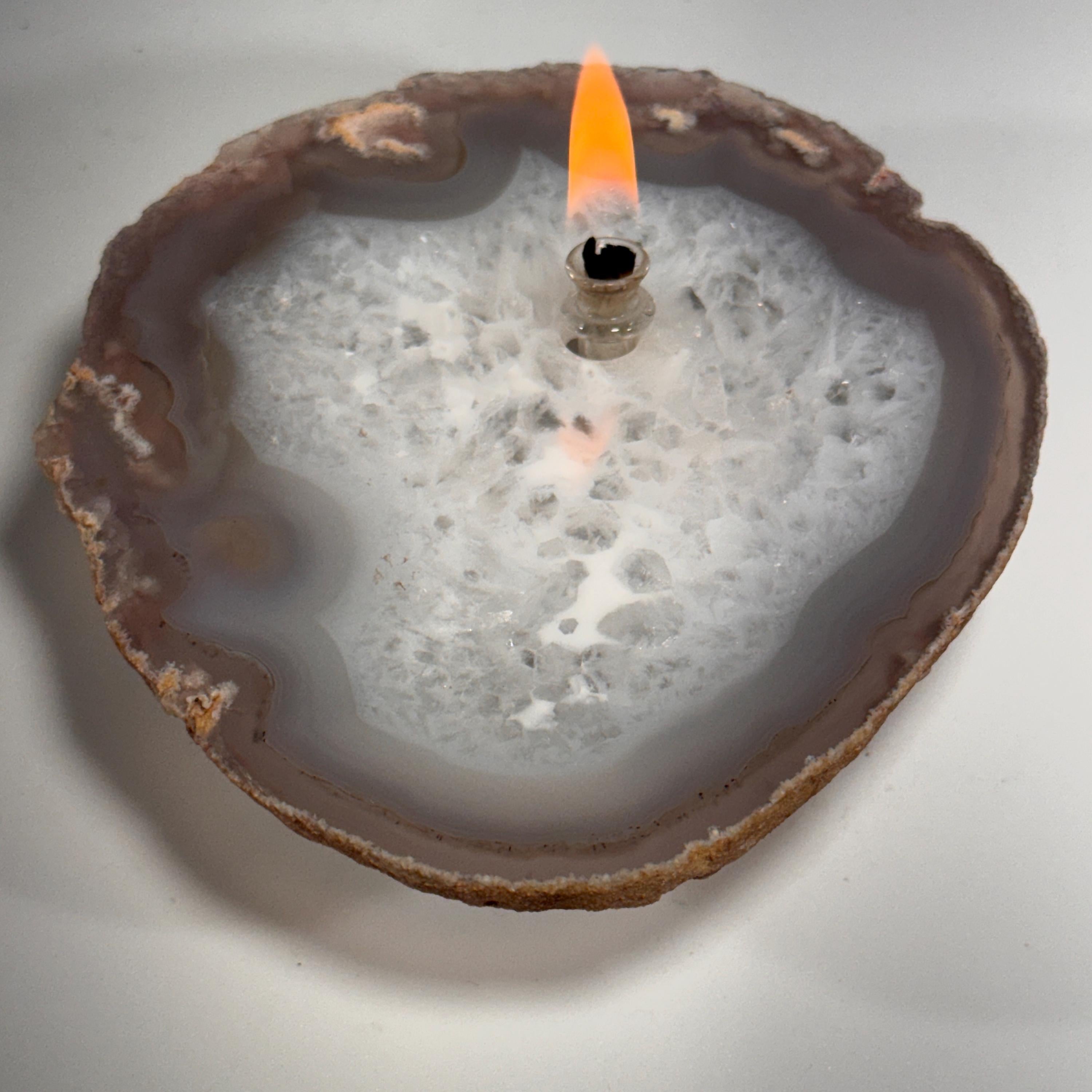 [shopname] - Agate Oil Lamp Candle - agate geode slice, rock decor